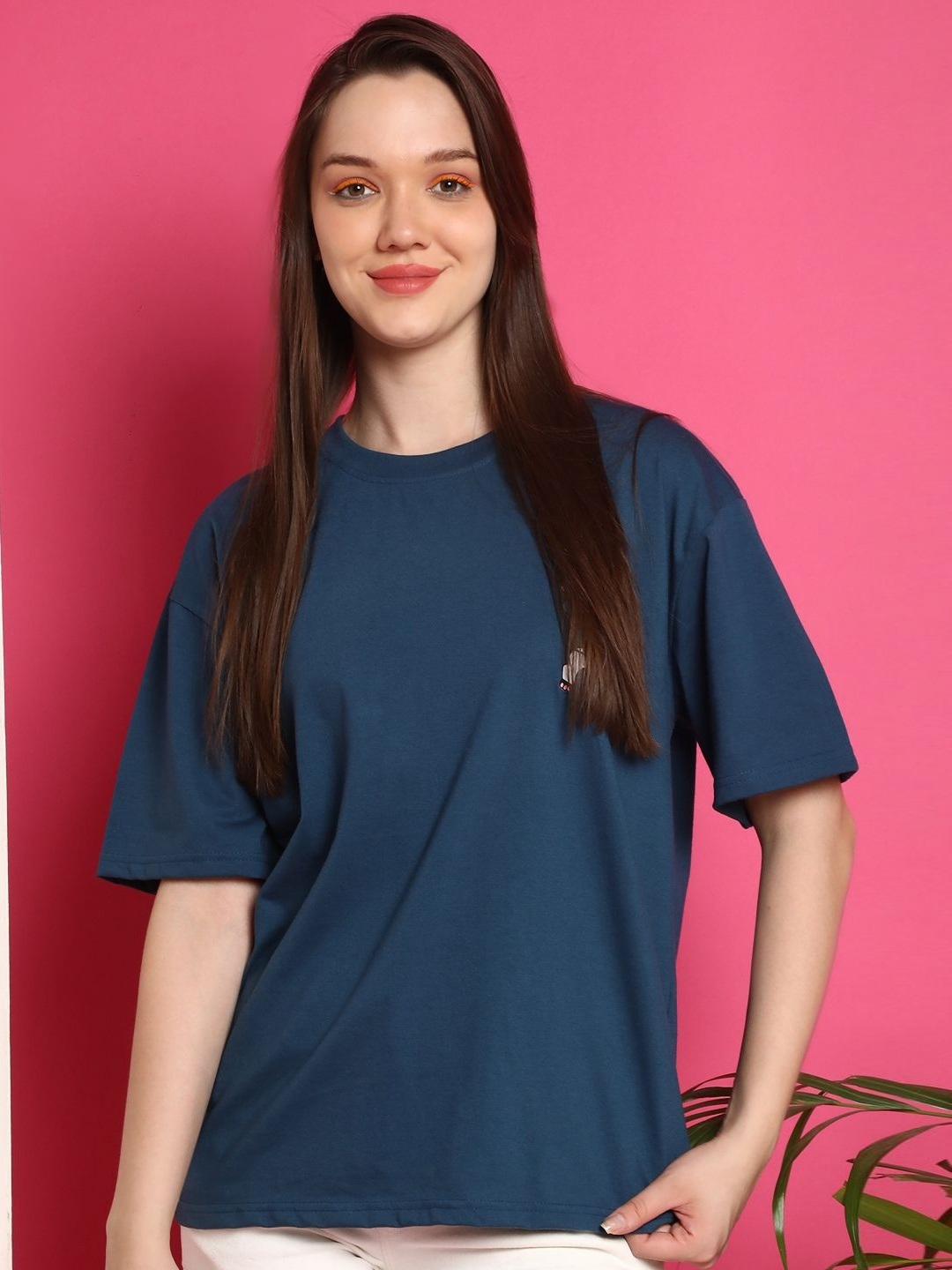 

Metronaut Women Pack Of 2 Graphic Printed Round Neck Cotton Oversized T-shirts, Teal