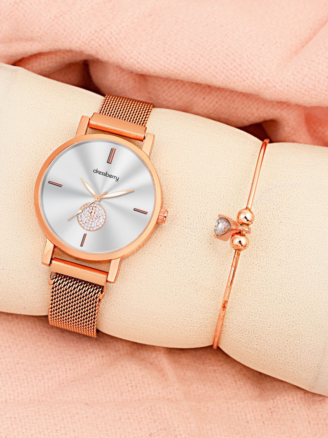 

DressBerry Women Watch & Bangle Gift Set, Rose gold