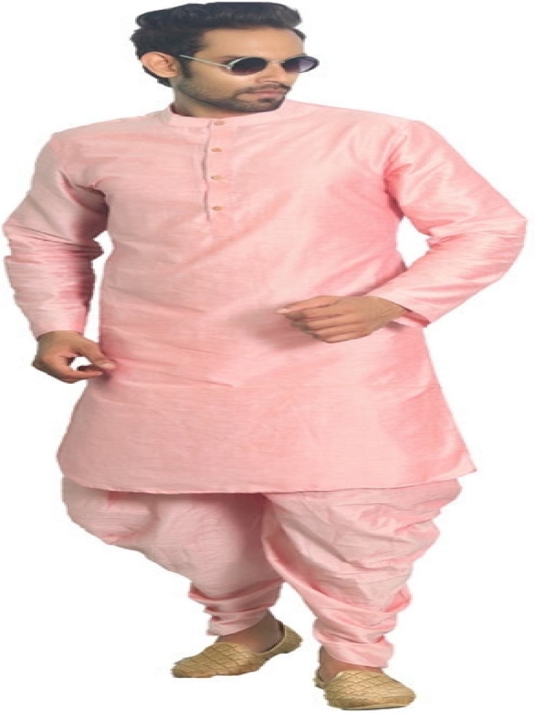 

House of Aqss Band Collar Straight Kurta With Dhoti Pants, Pink