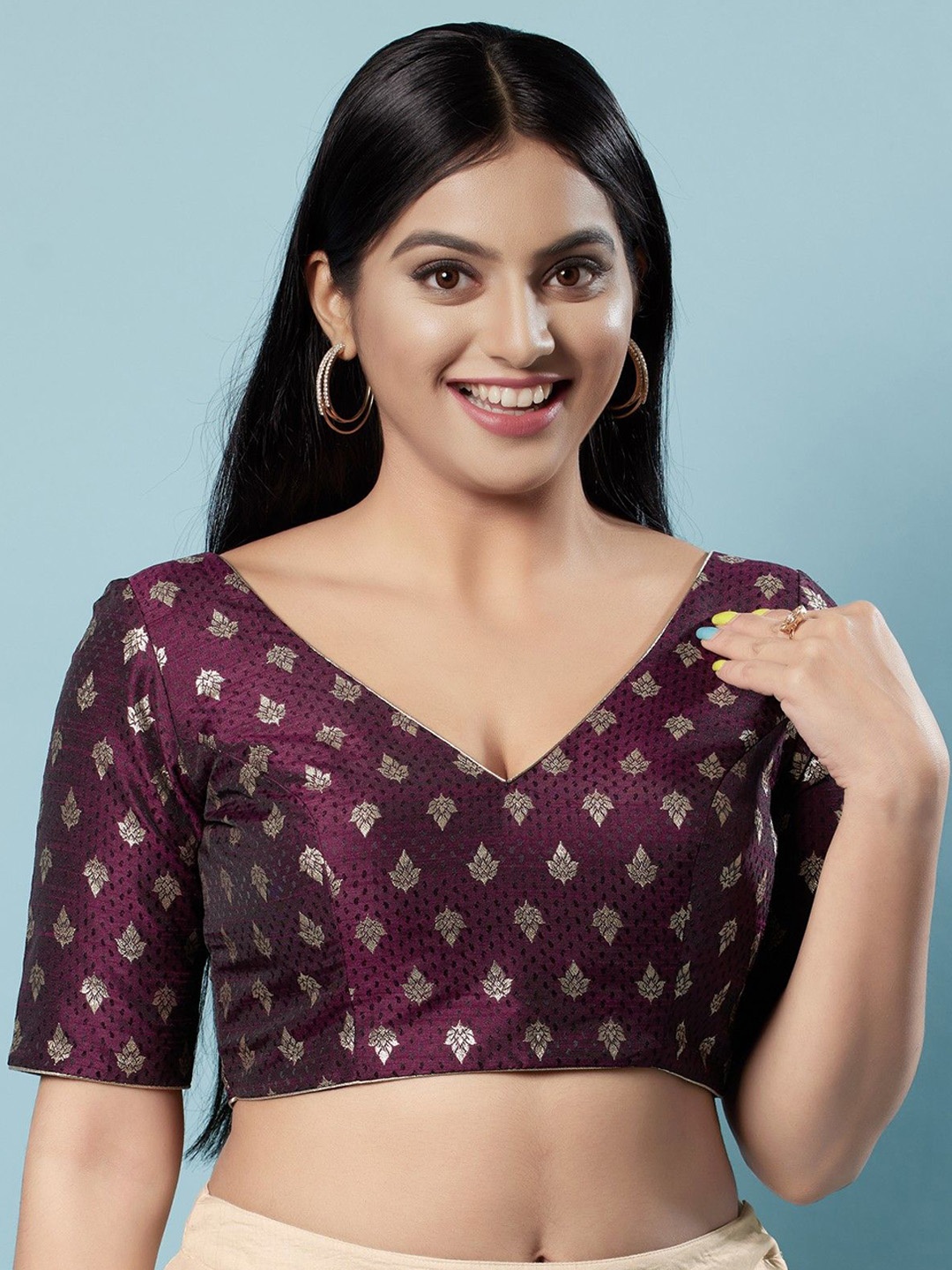 

Mmore Woven Design Saree Blouse, Violet