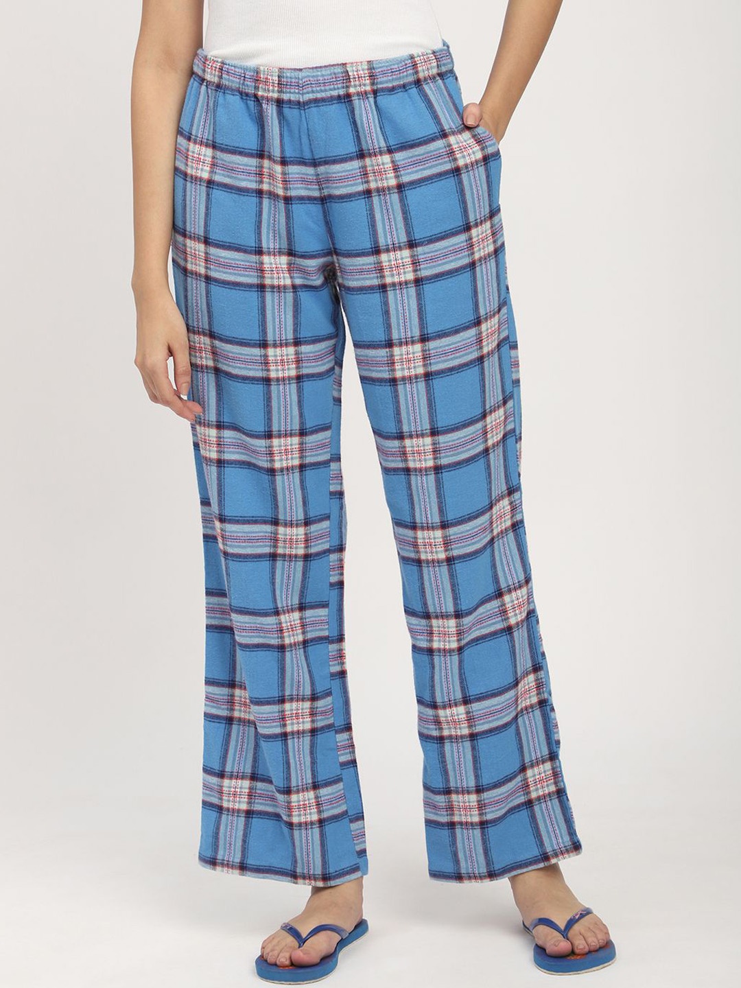 

BStories Women Checked Pure Cotton Lounge Pants, Blue