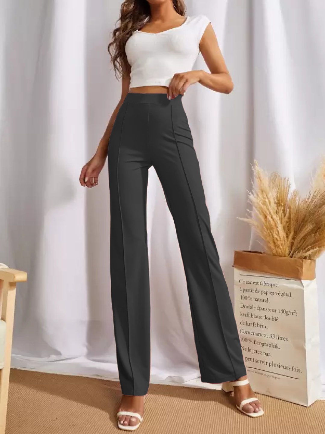 

KASHIAN Women Relaxed High-Rise Trousers, Grey
