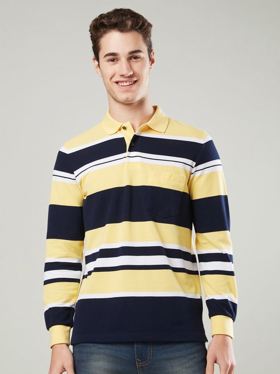 

CELSIUS Men Polo Collar Pockets T-shirt, Yellow
