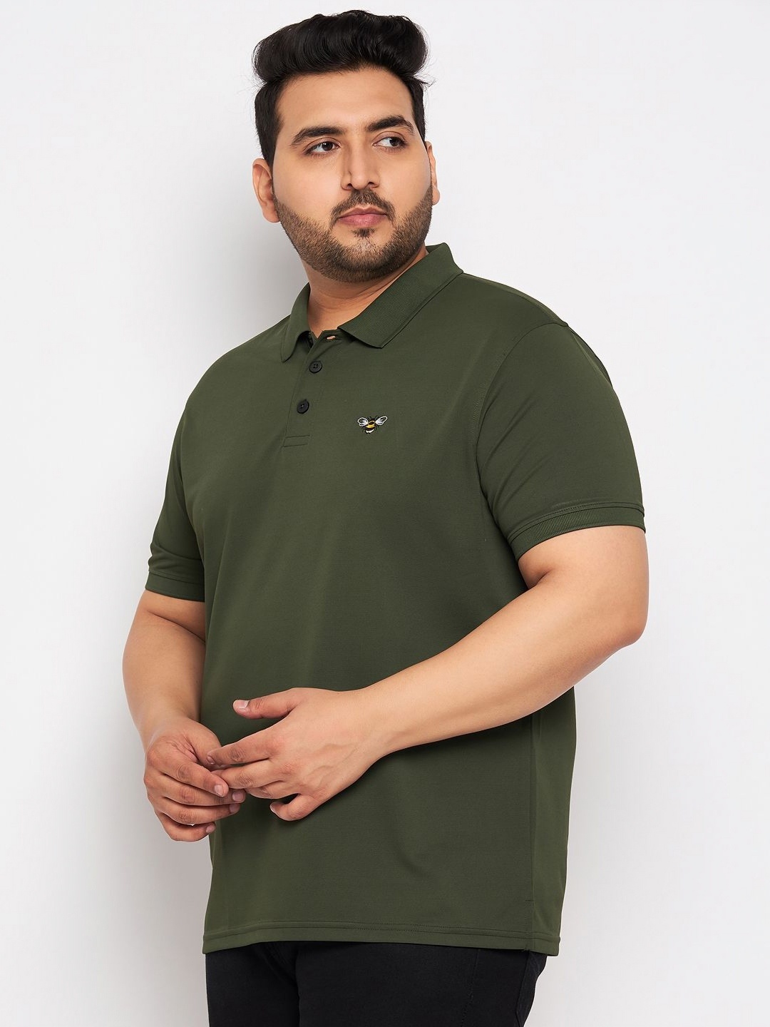 

AUXAMIS Men Plus Size Solid Polo Collar Cotton T-shirt, Olive