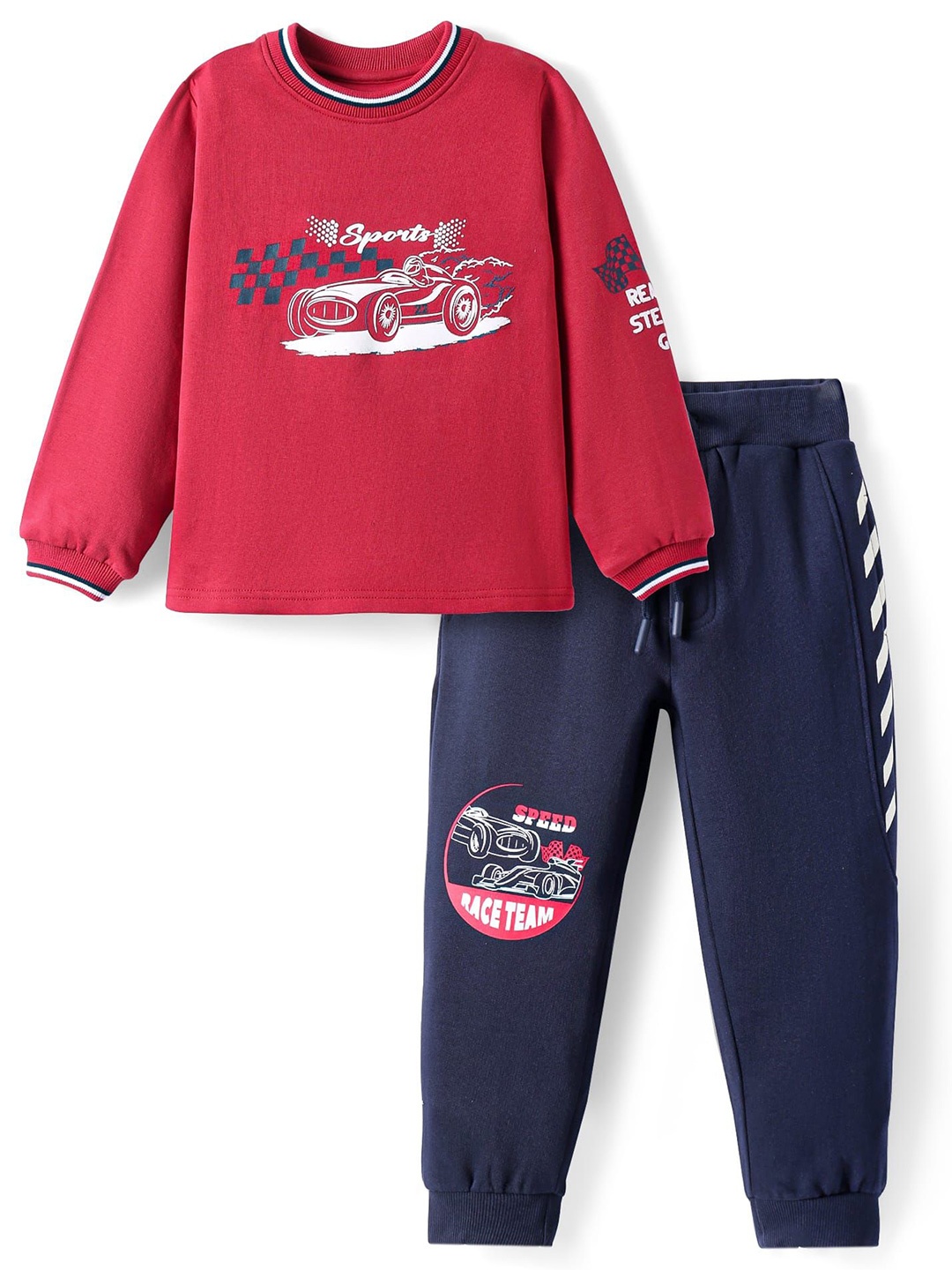 

ARIAS By LARA DUTTA Boys Printed Pure Cotton Sweatshirt With Joggers, Red
