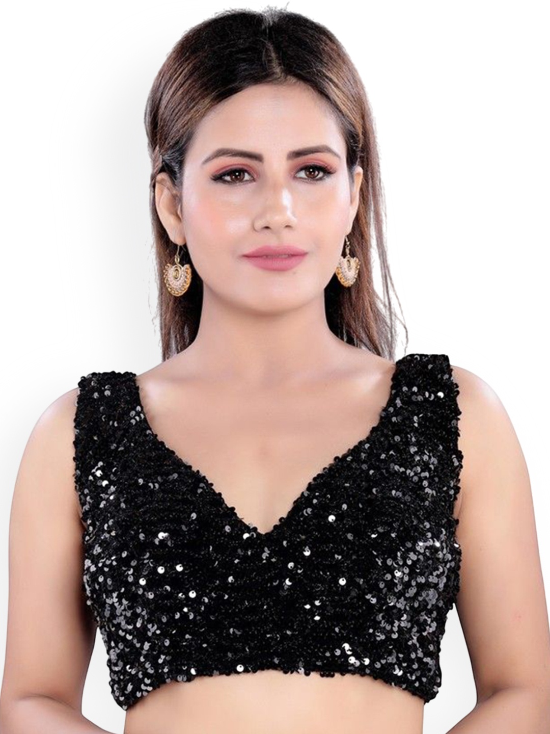 

Mmore Sweetheart Neck Saree Blouse, Black