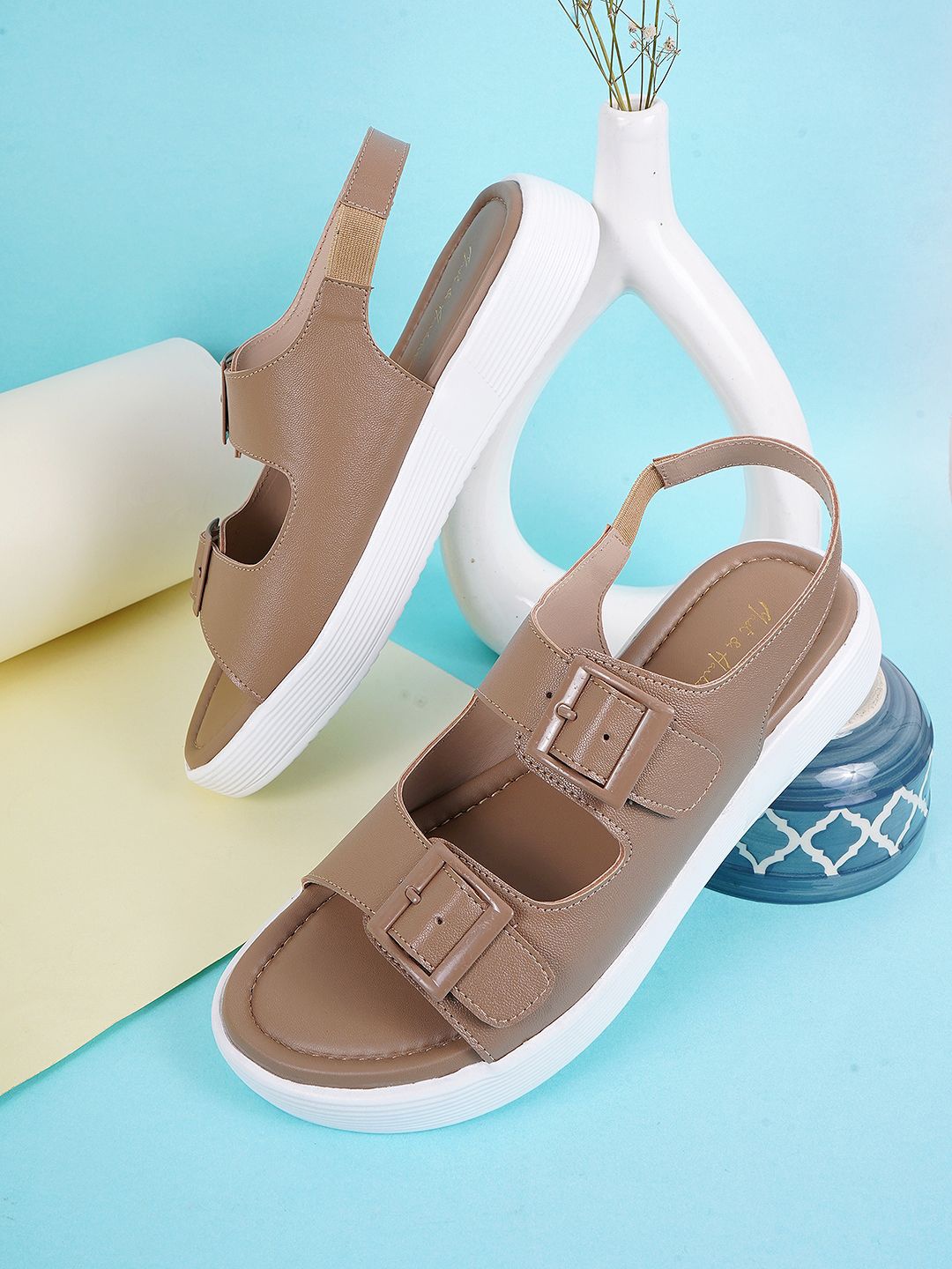 

Mast & Harbour Women Platform-Heeled Sandals, Khaki
