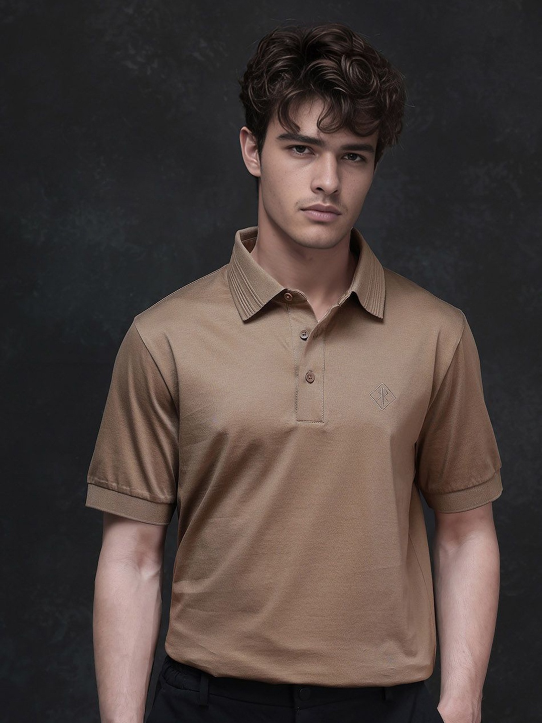 

RARE RABBIT Men Solid Polo Collar Cotton T-shirt, Brown