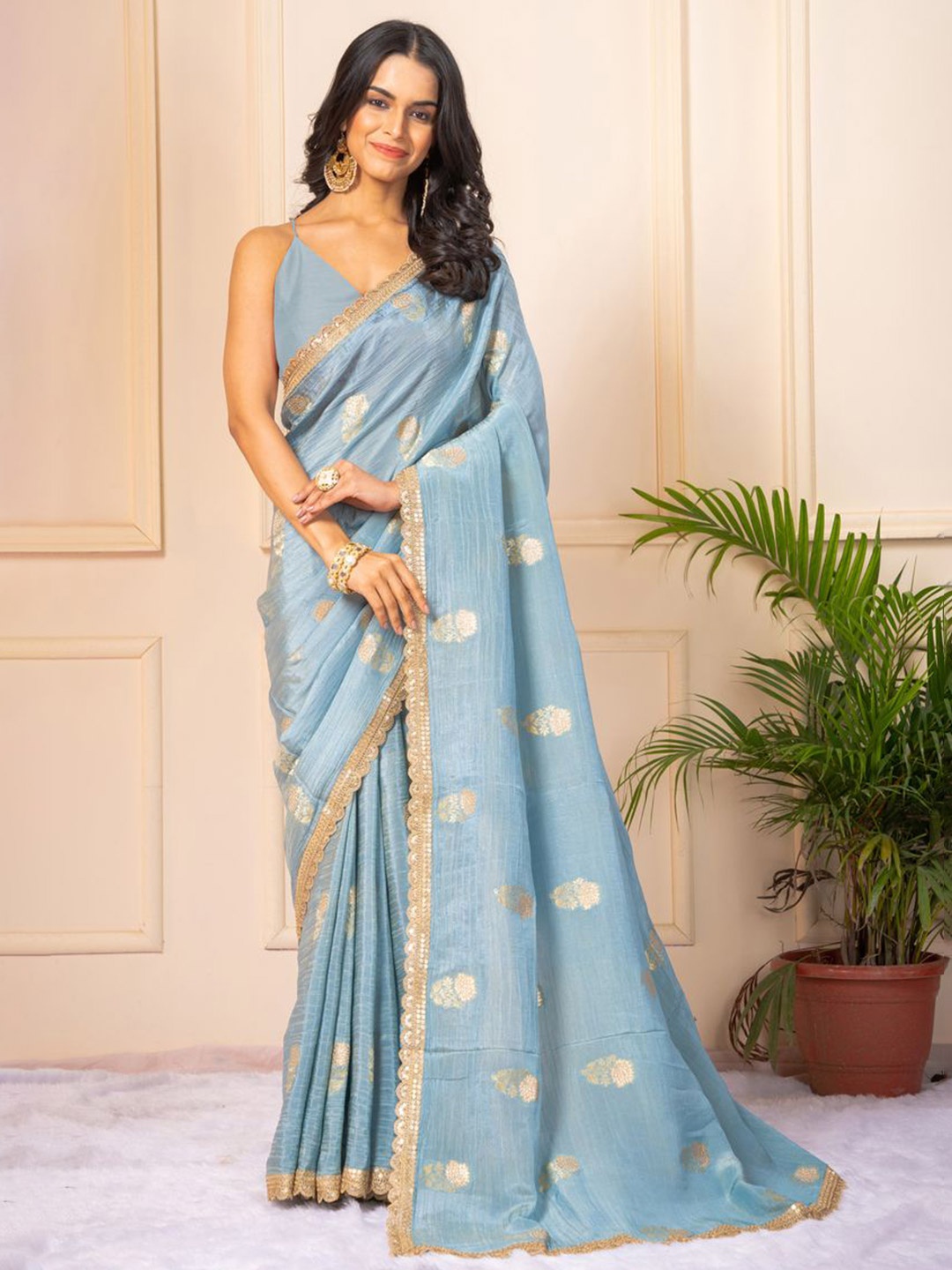 

KAJREE Ethnic Motifs Pure Georgette Saree, Grey