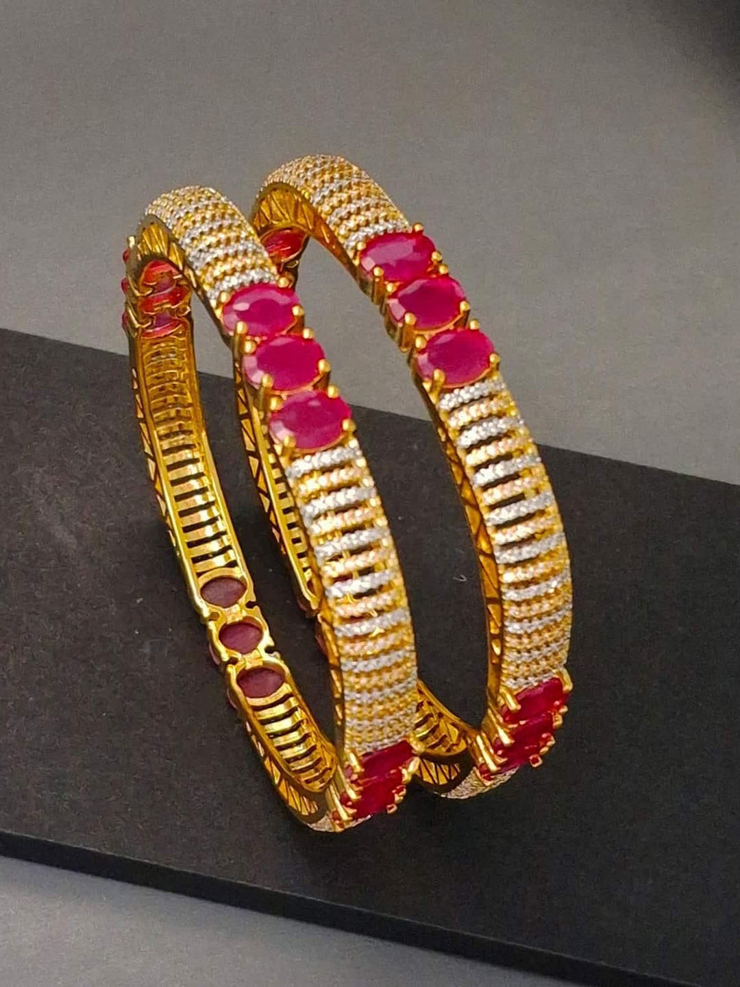 

Zevarly Set Of 2 Gold-Plated American Diamond Studded Bangles