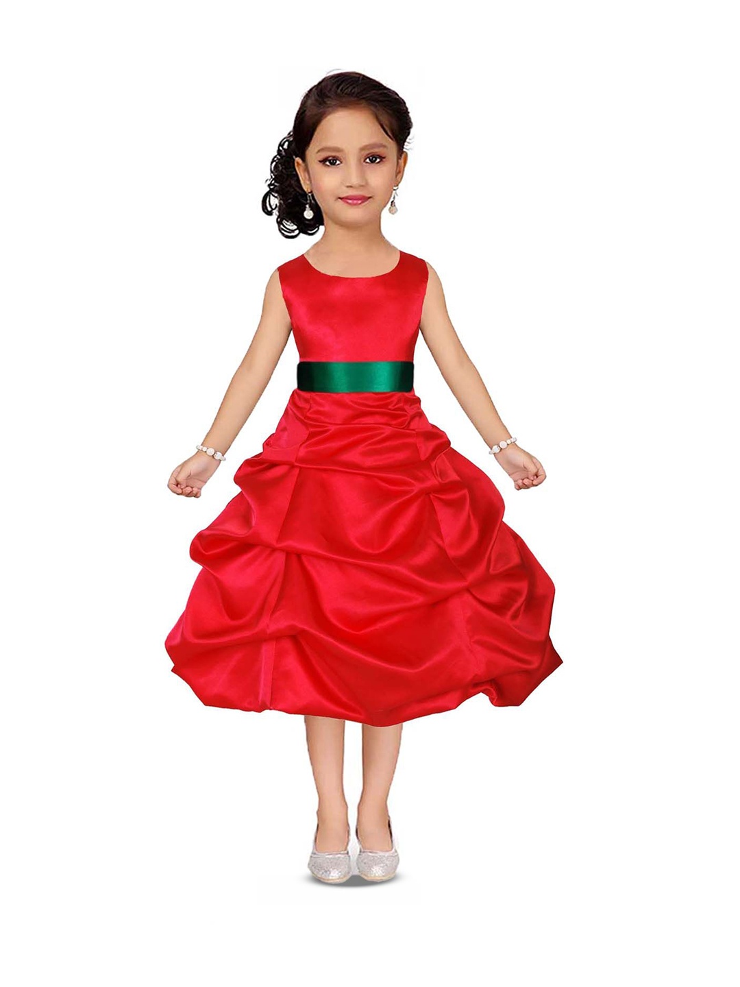 

Wow Princess Satin Balloon Midi Dress With Bow, Red