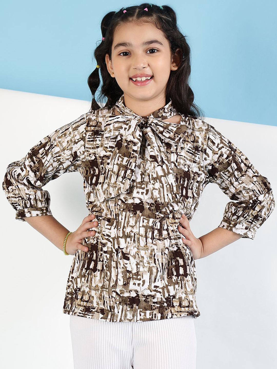 

Ishti Print Tie-Up Neck Top, Blue
