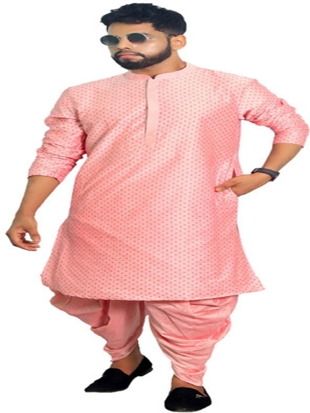 

House of Aqss Floral Printed Mandarin Collar Kurta With Dhoti Pants, Pink