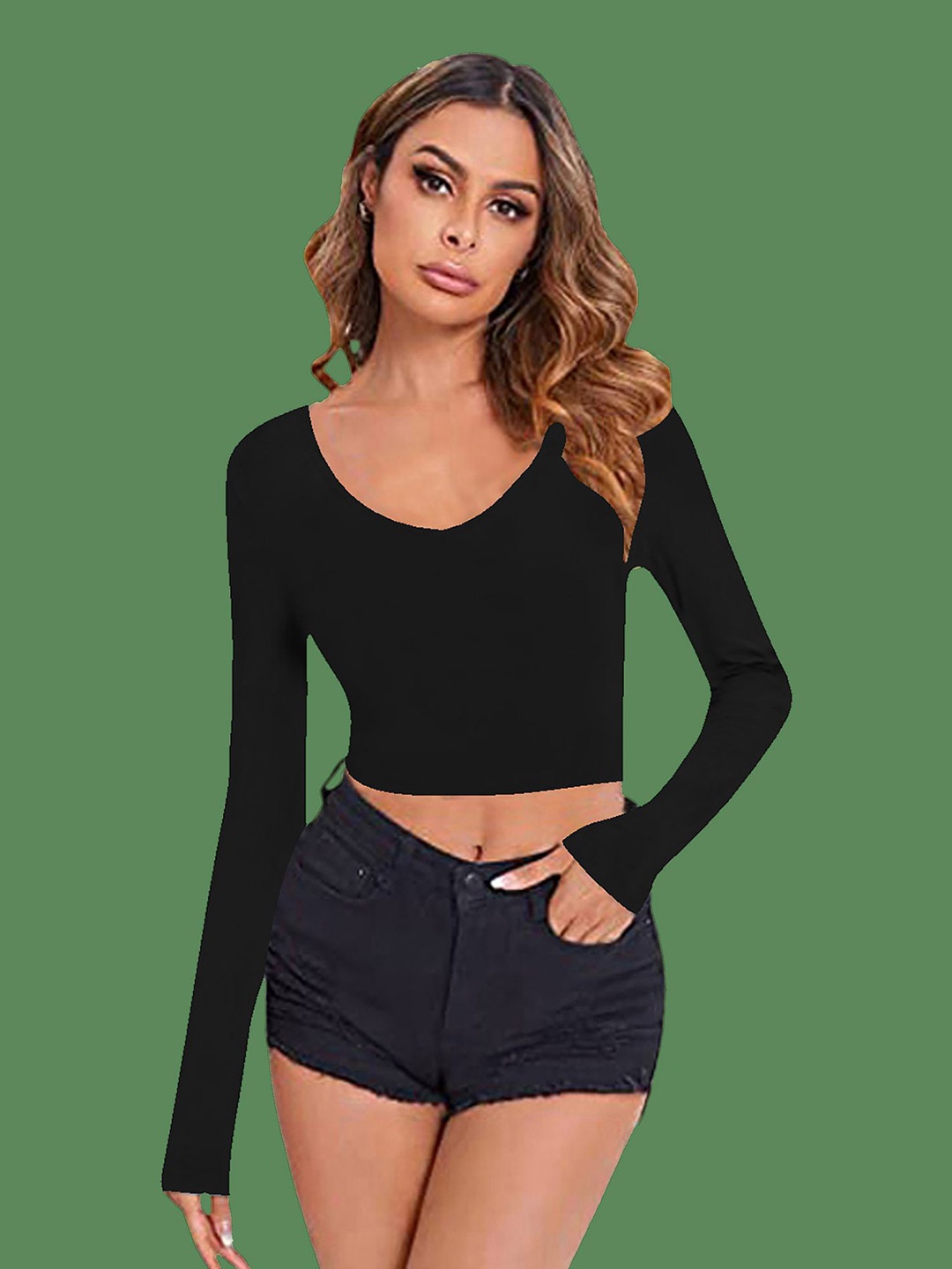 

Dream Beauty Fashion Women V-Neck Crop Top, Black