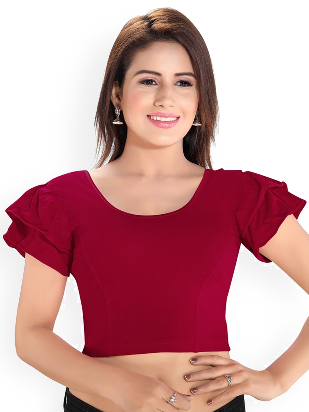 

Mmore Women Round Neck Stretchable Saree Blouse, Maroon