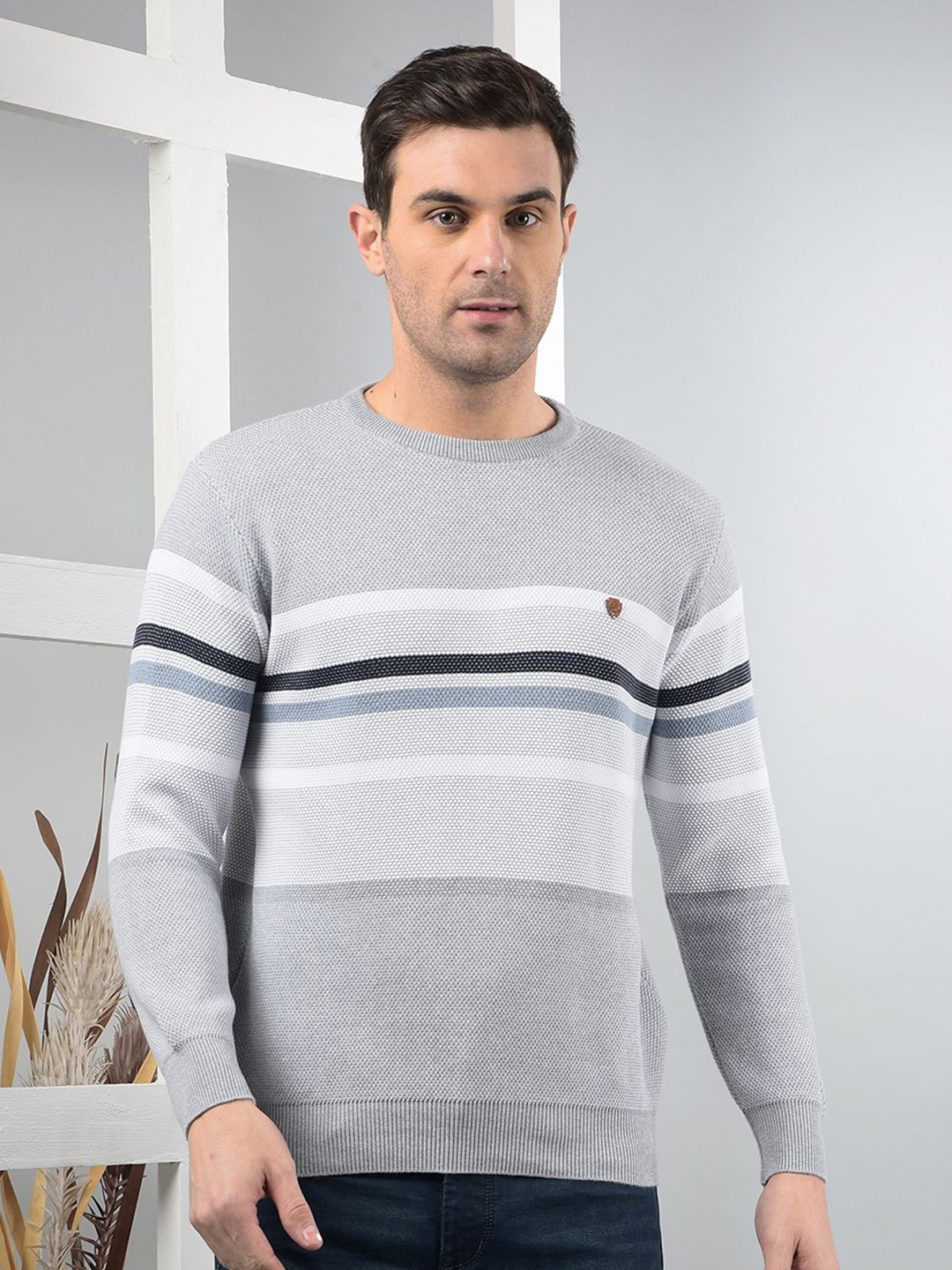 

COBB Men Striped Pullover, Grey