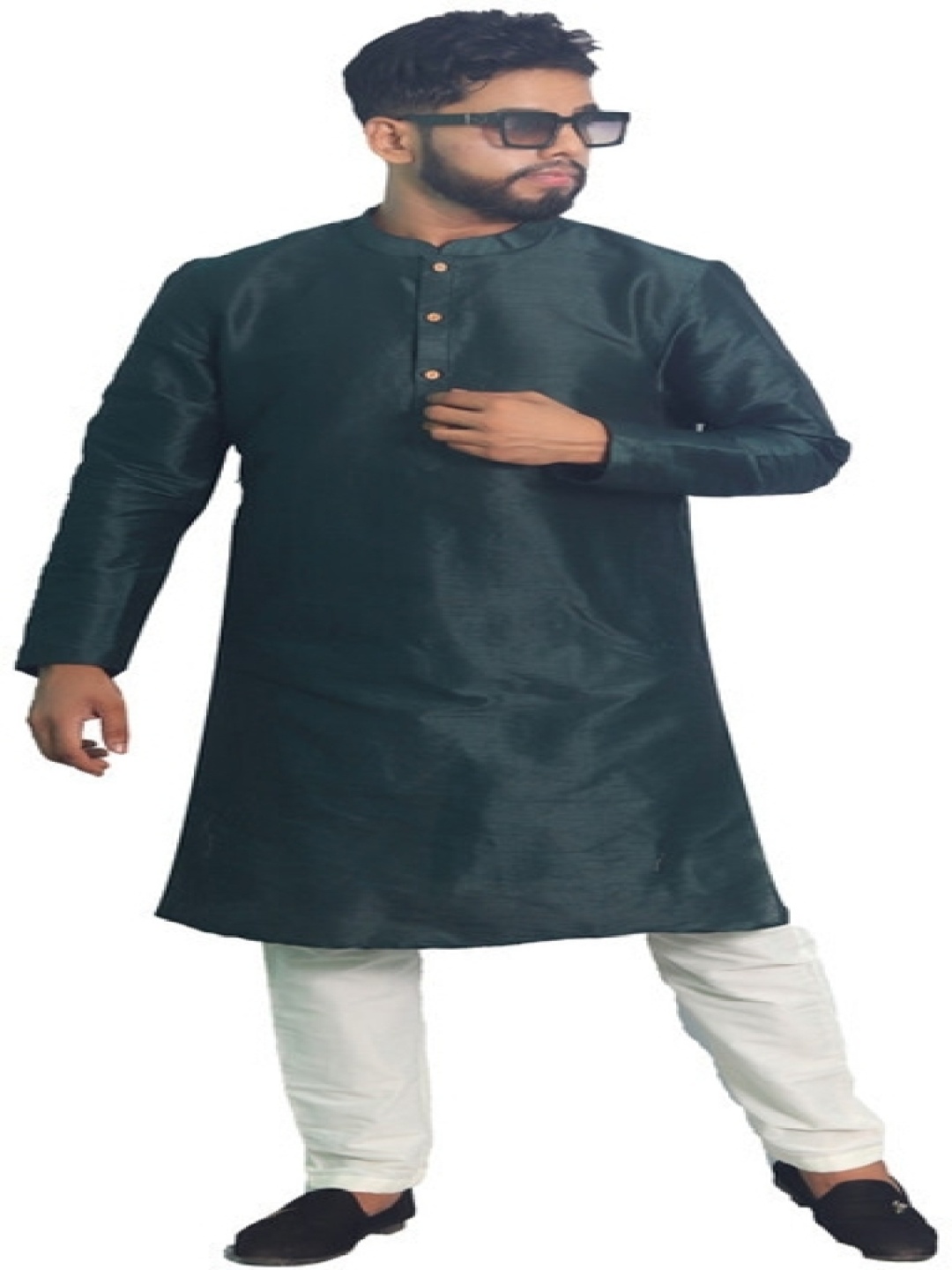 

House of Aqss Mandarin Collar Dupion Silk Straight Kurta And Pyjamas, Green
