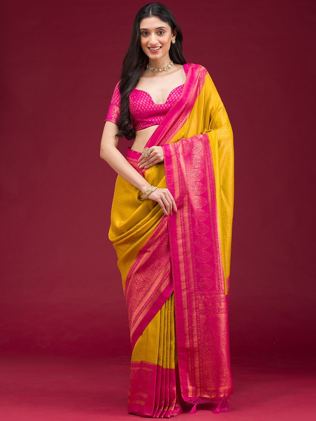 

Koskii Ethnic Motifs Gold Zari Work Art Silk Saree