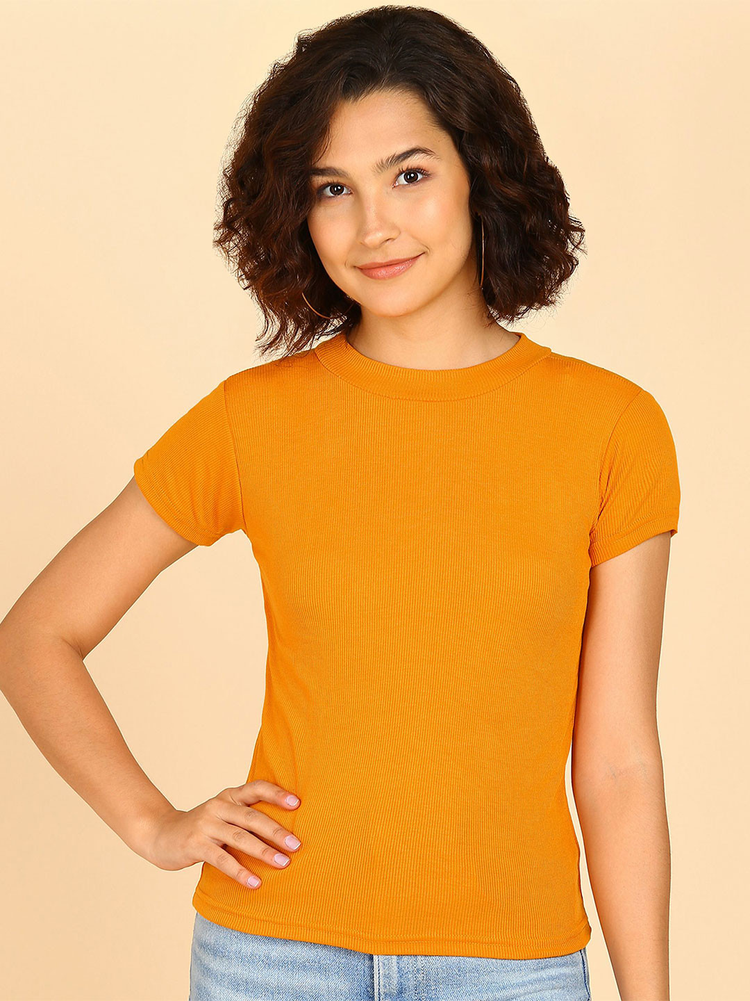 

KASHIAN Women Round Neck Top, Yellow