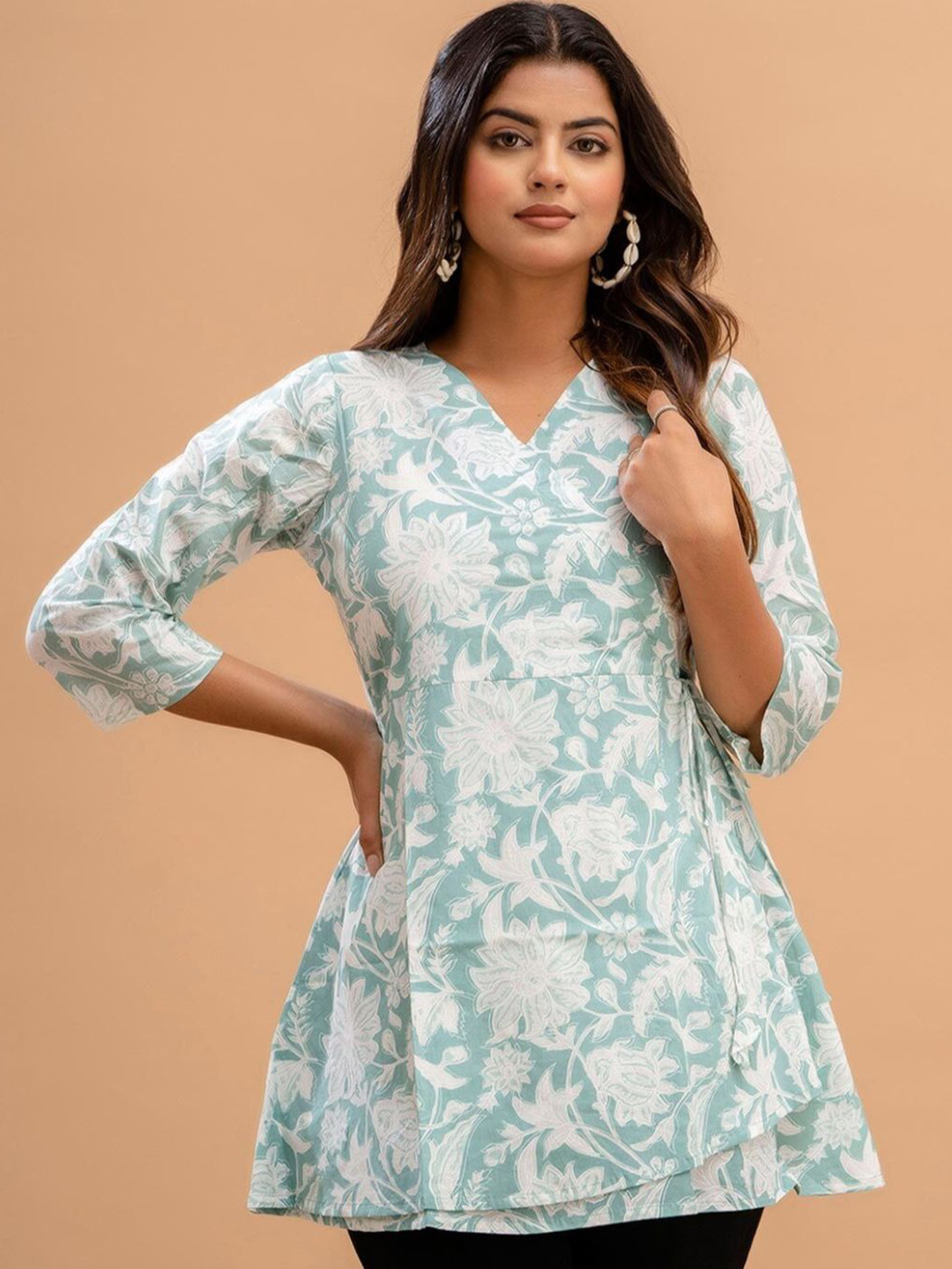 

Rangun Floral Print Wrap Top, Green