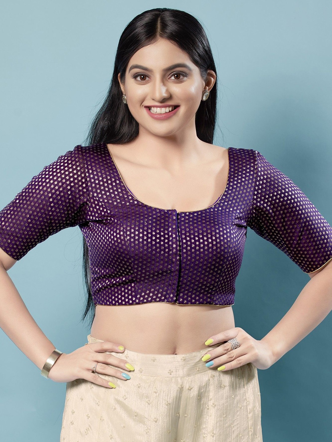 

Mmore Women Woven Design Saree Blouse, Violet