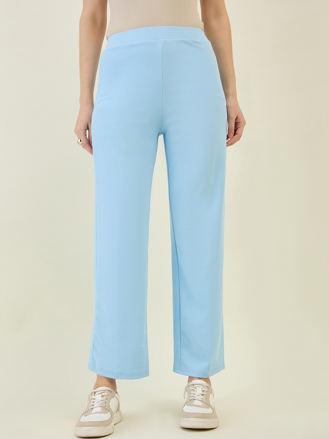 

aayu Women Relaxed Flared High-Rise Trousers, Navy blue