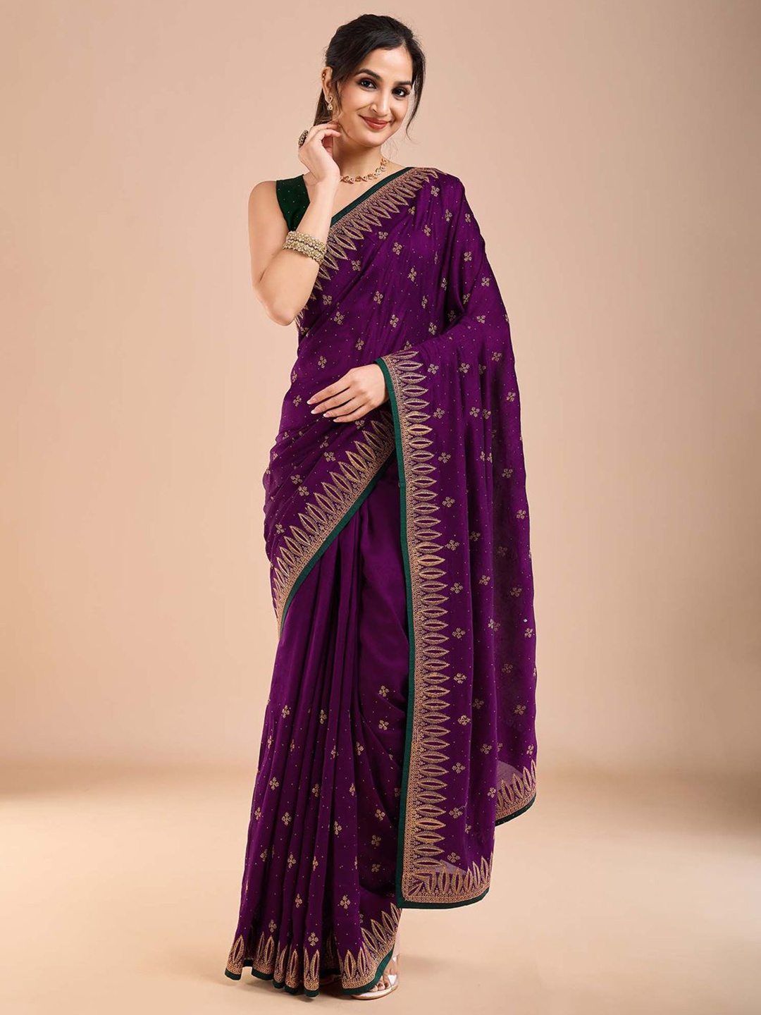 

Anouk Ethnic Motifs Beads and Stones Saree, Purple