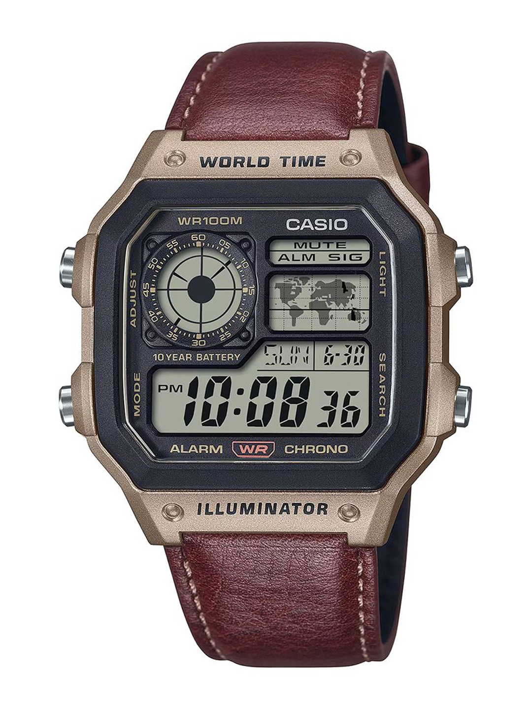 

CASIO Unisex Dial & Leather Straps Digital Chronograph Watch D383, Black