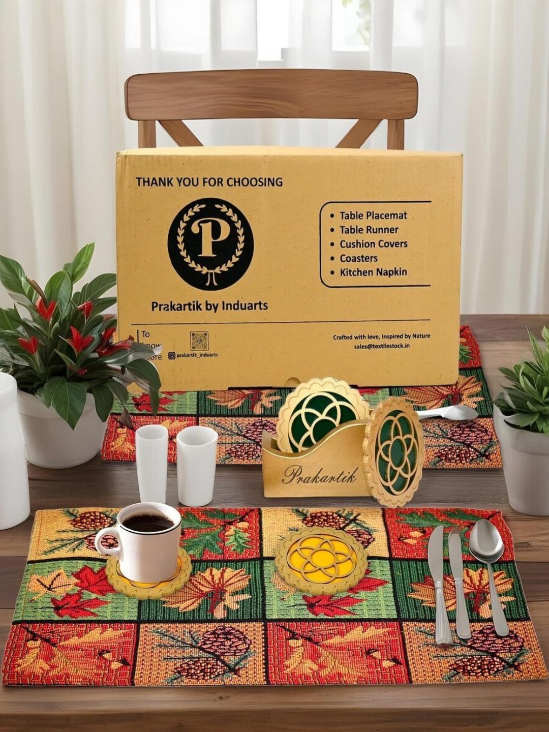 

PRAKARTIK Green & Red 9 Pieces Floral Printed Table Placemats & Coasters