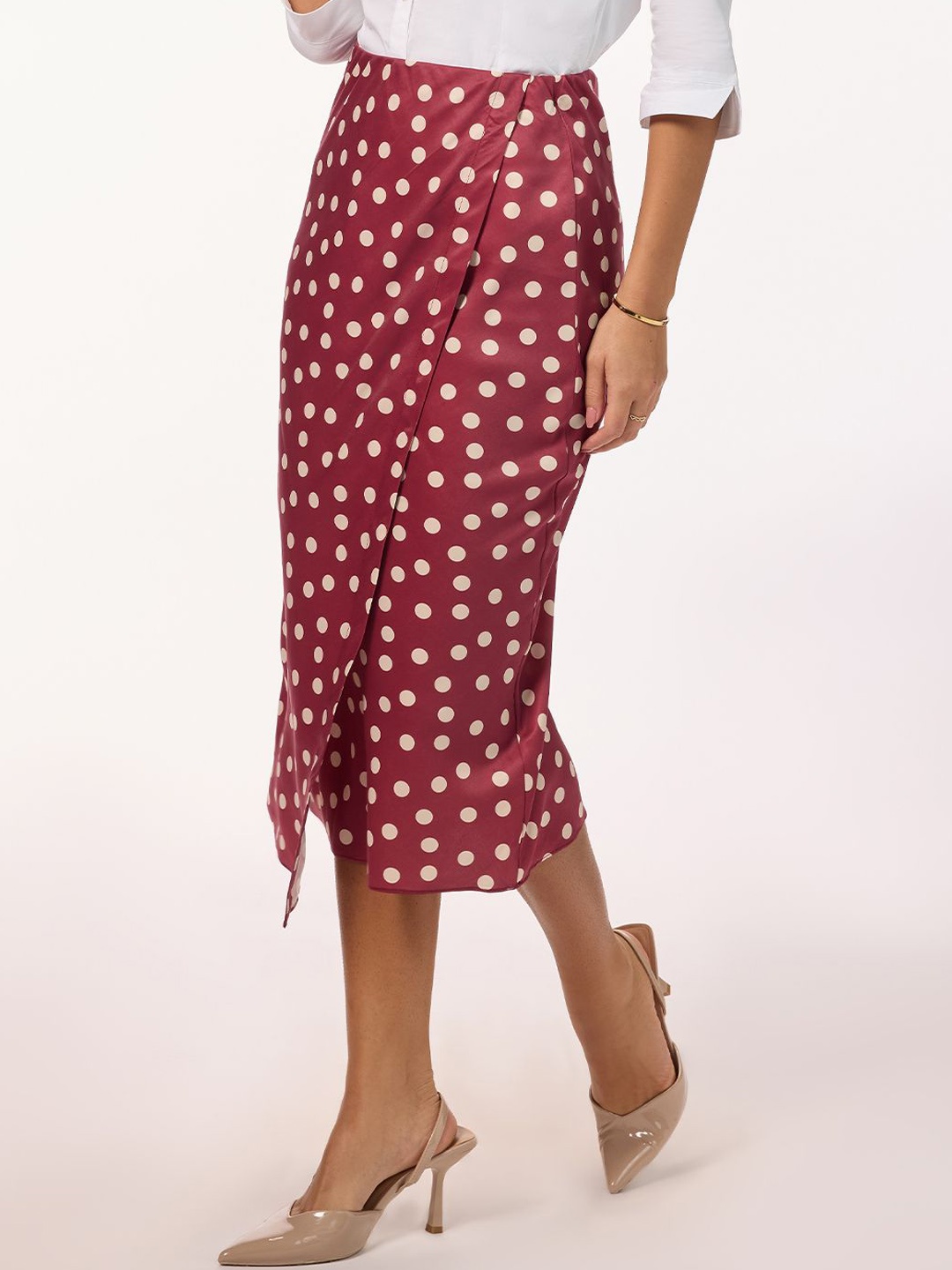 

Bombay High Women Printed Wrap Midi Skirt, Maroon