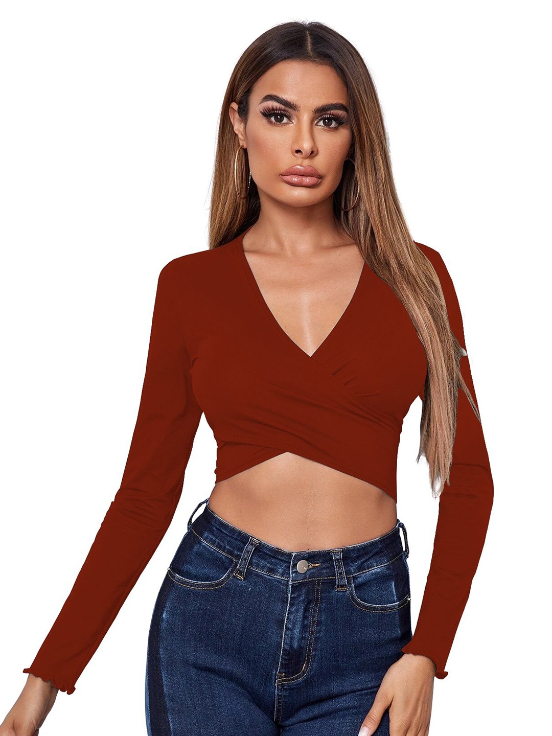 

AVANOVA Sheen Wrap Crop Top, Maroon