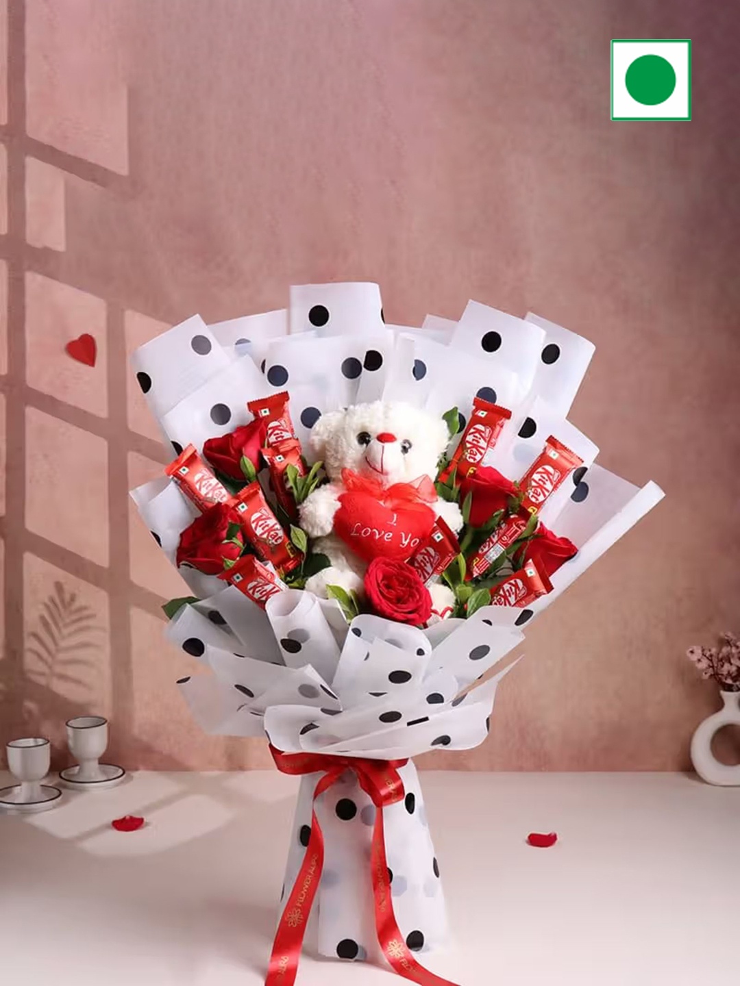 

Floweraura Romantic Bouquet of 5 Red Roses, 10 Chocolates & Teddy Valentines Gifts