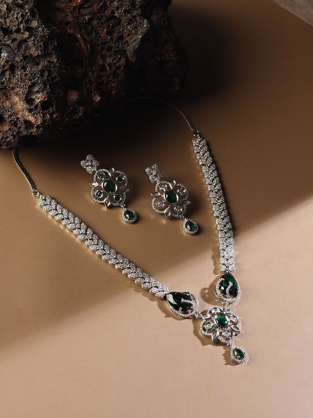 

RHOSYN Rhodium-Plated Cubic Zircon-Studded Choker Jewellery Set, Silver