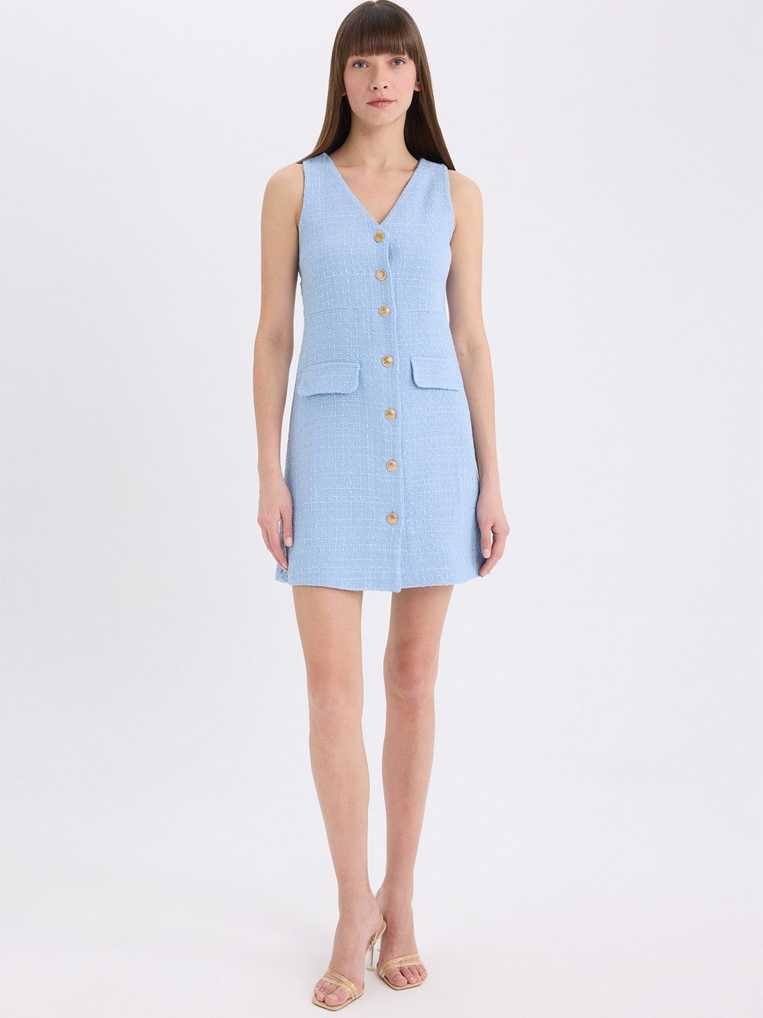 

DeFacto Women V-Neck Sheath Mini Dress, Blue