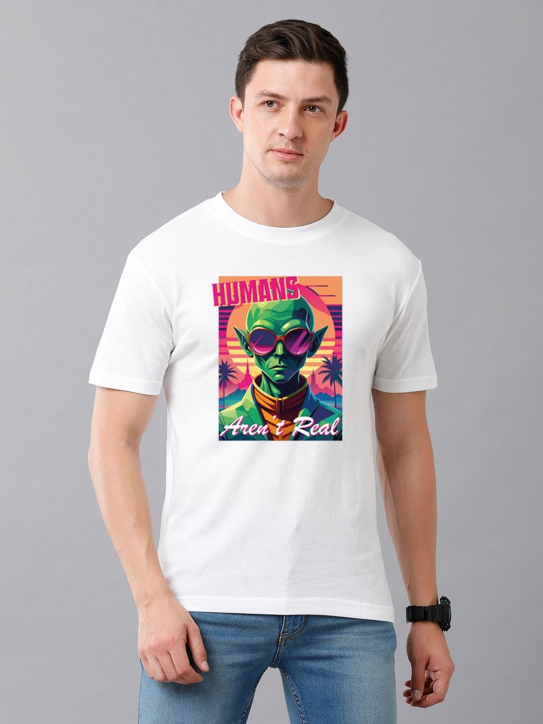 

Moda Rapido Men Graphic Printed Round Neck Cotton T-shirt, White