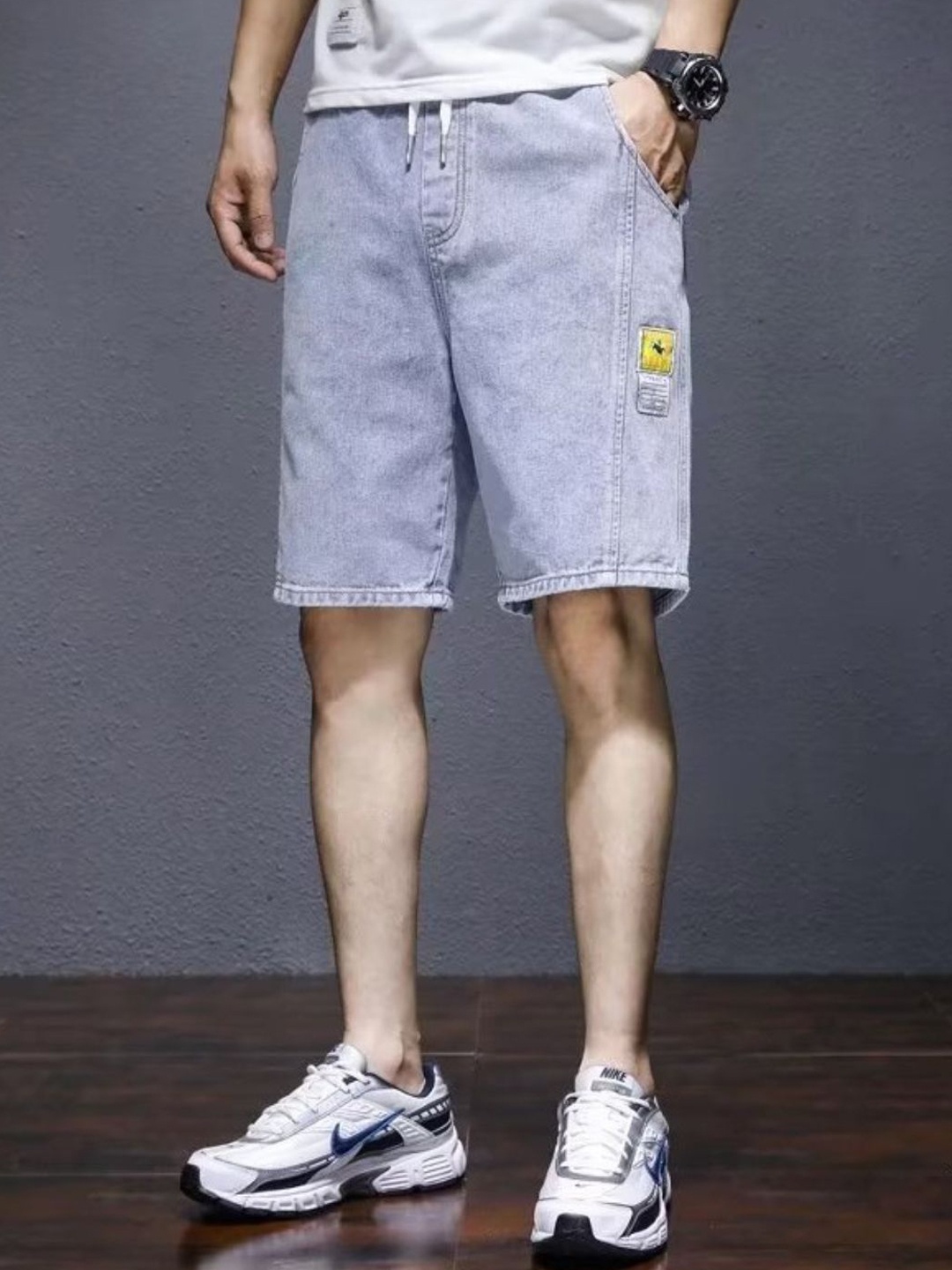 

HERE&NOW Men Slim Fit Modal Denim Shorts, Blue