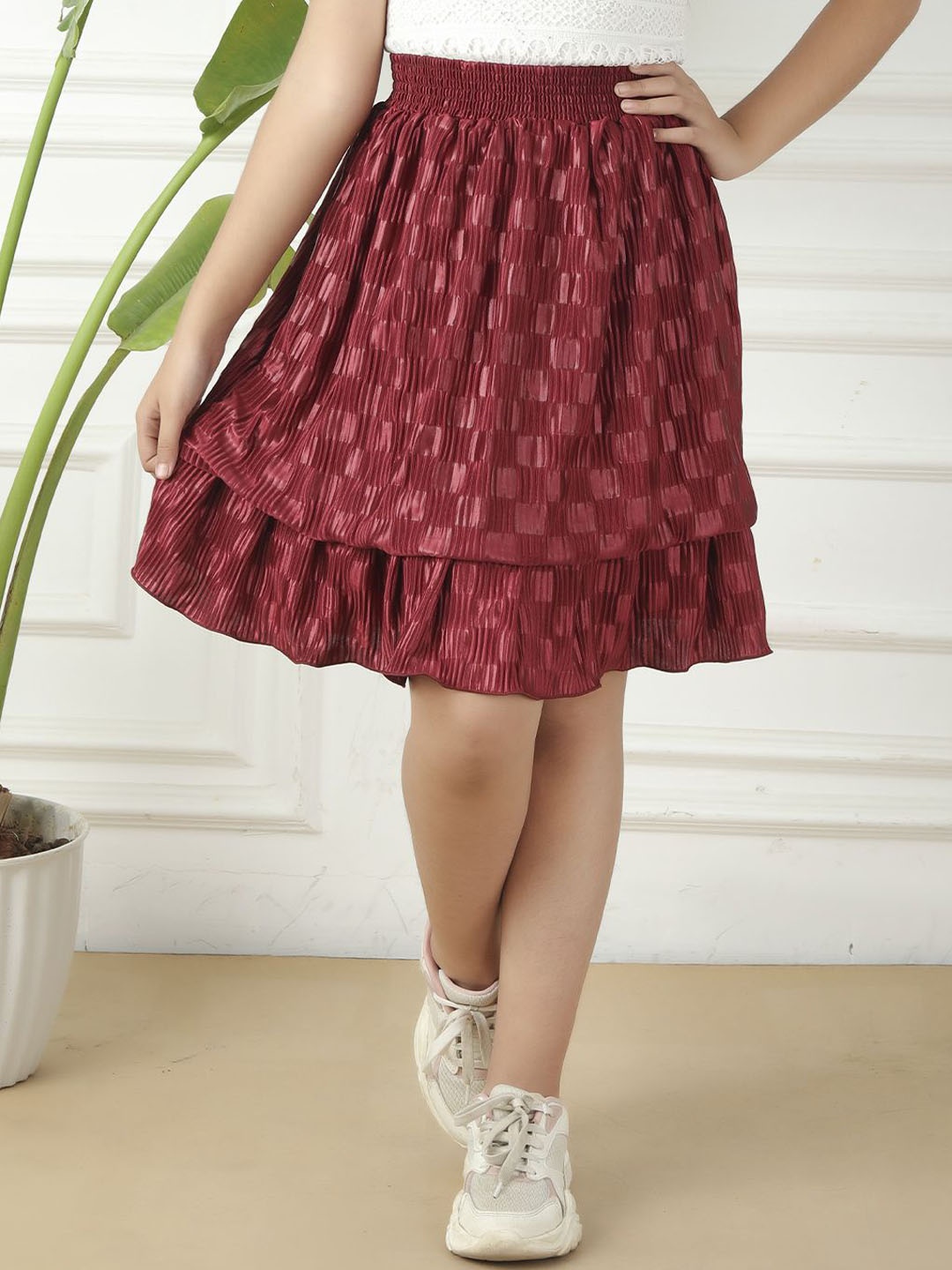 

BAESD Girls Printed & Pleated Knee-Length Skirt, Maroon