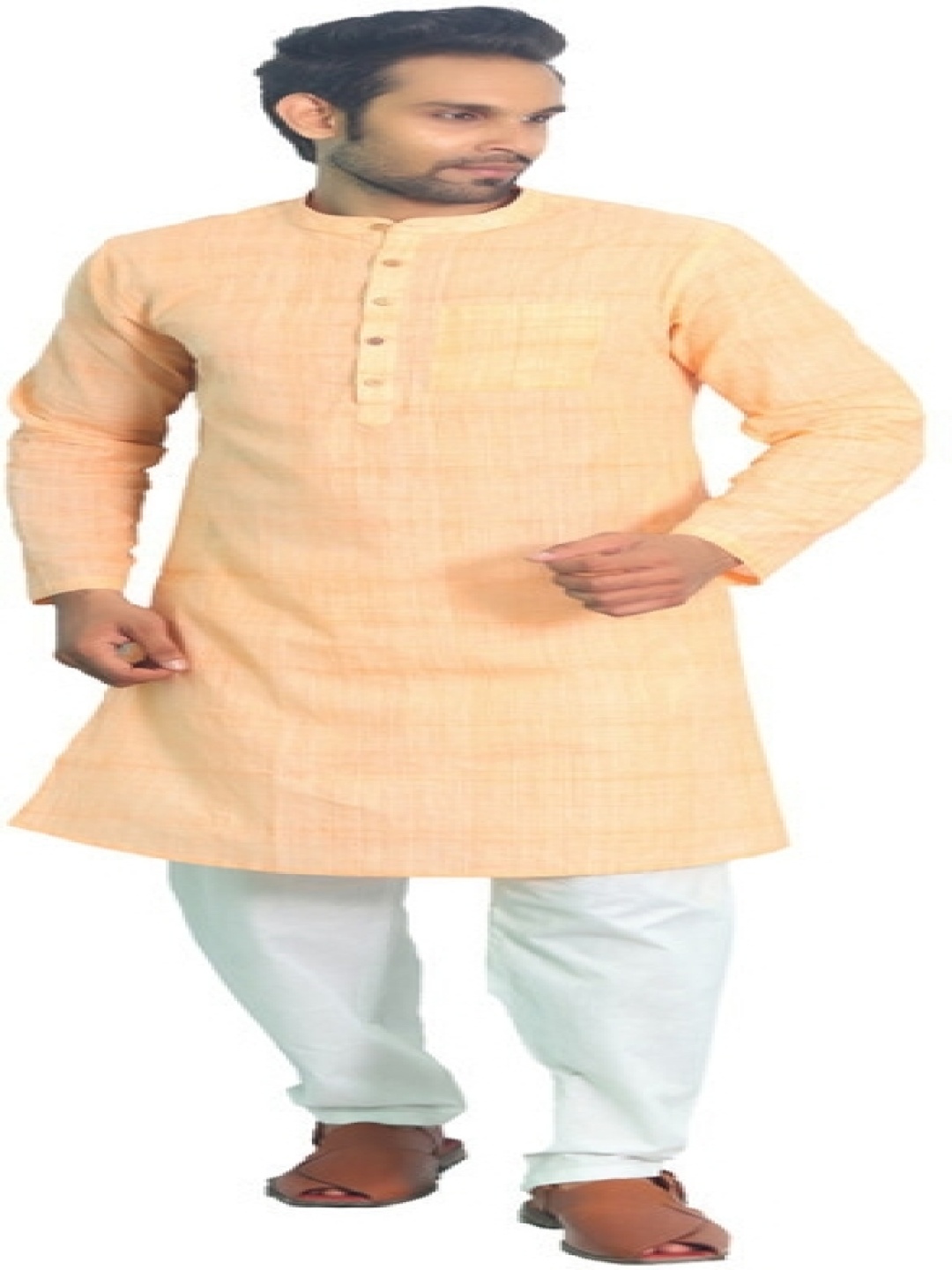 

House of Aqss Band Collar Pure Cotton Straight Kurta With Pyjamas, Orange