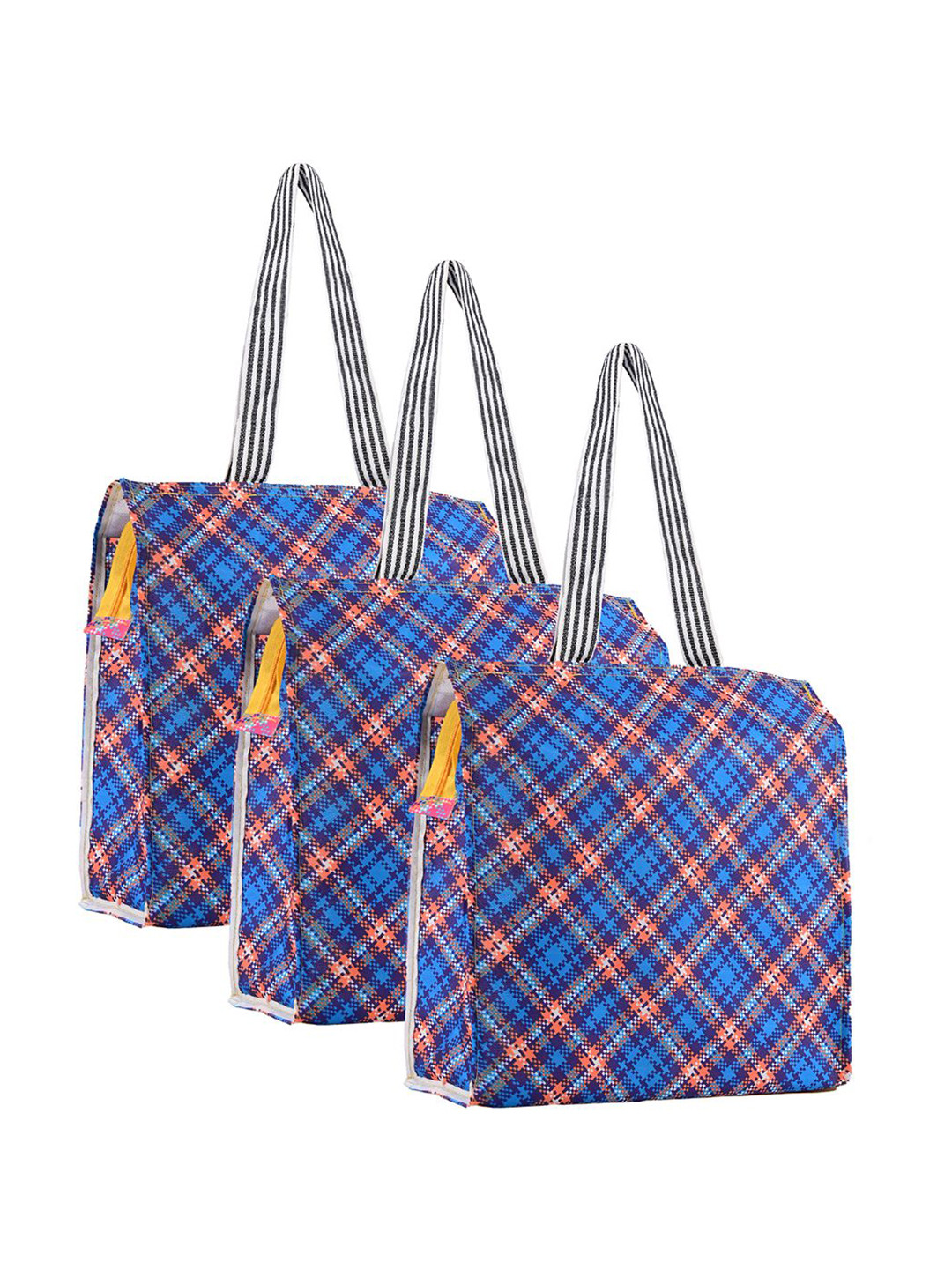 

Kuber Industries Set of 3 Checked Lunch bags Travel Accessory, Blue