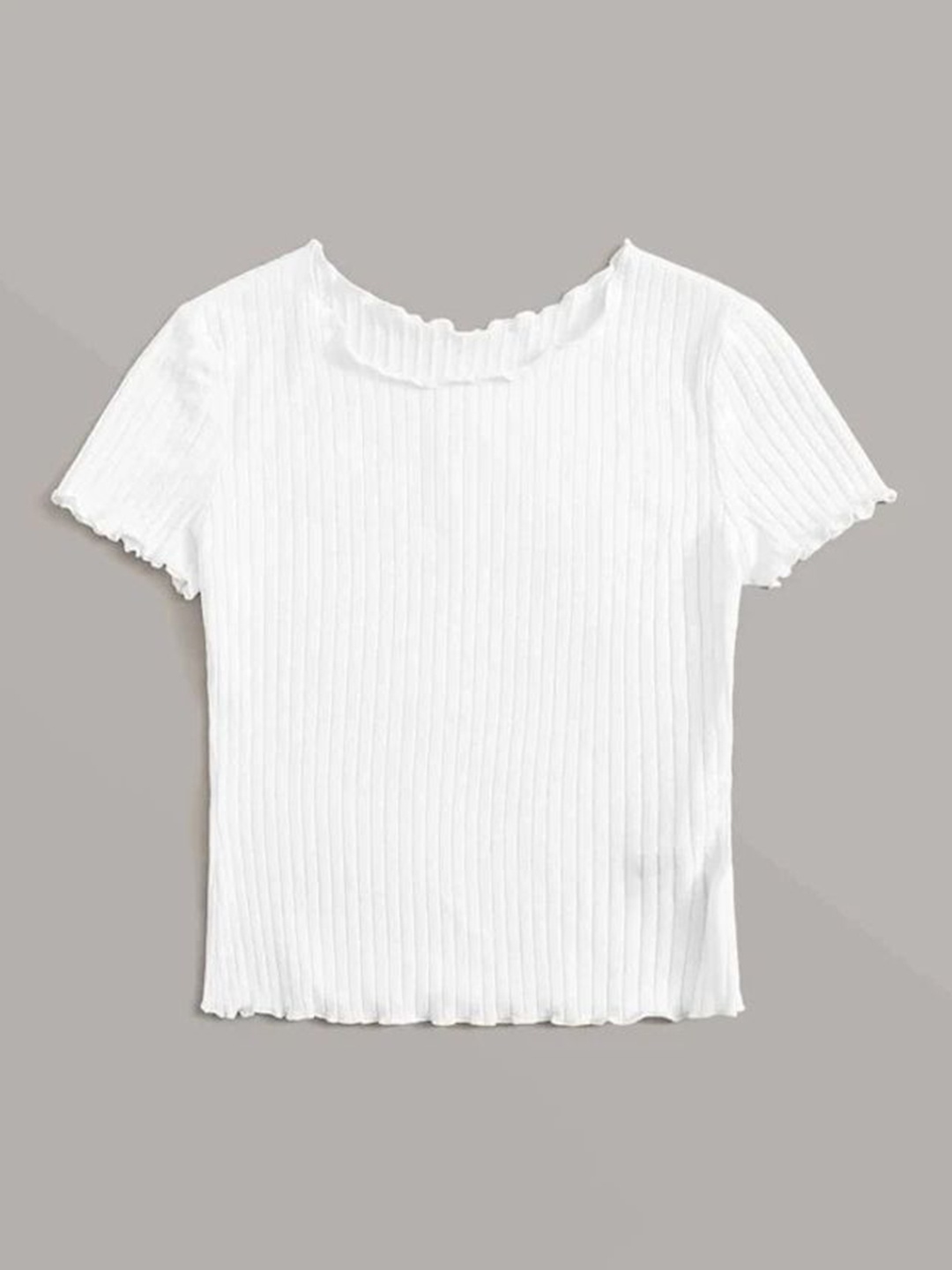 

KASHIAN Solid Short Sleeves with Round Neck Top, White
