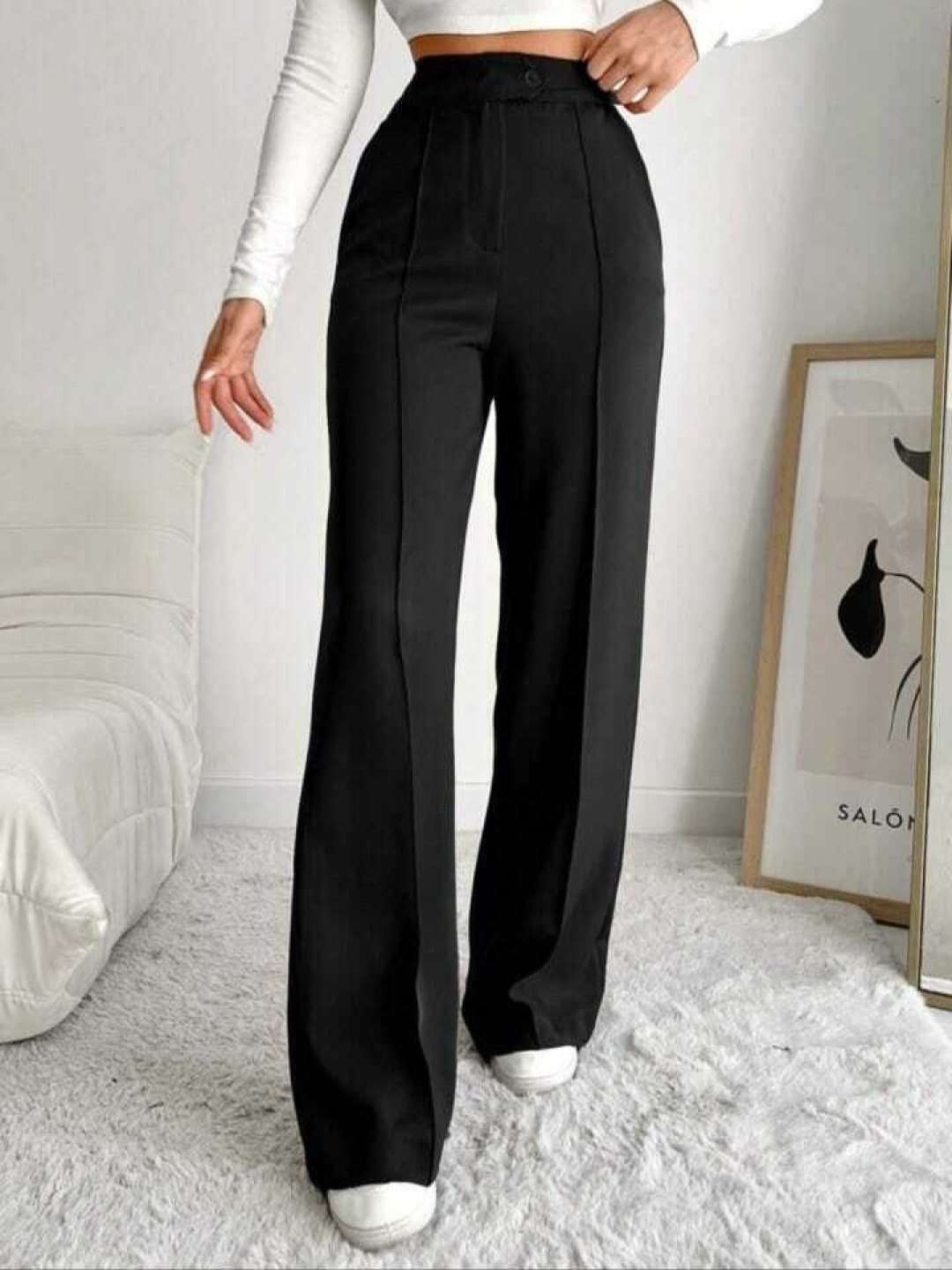 

BROADSTAR Women Smart Straight Fit High-Rise Korean Pants, Black