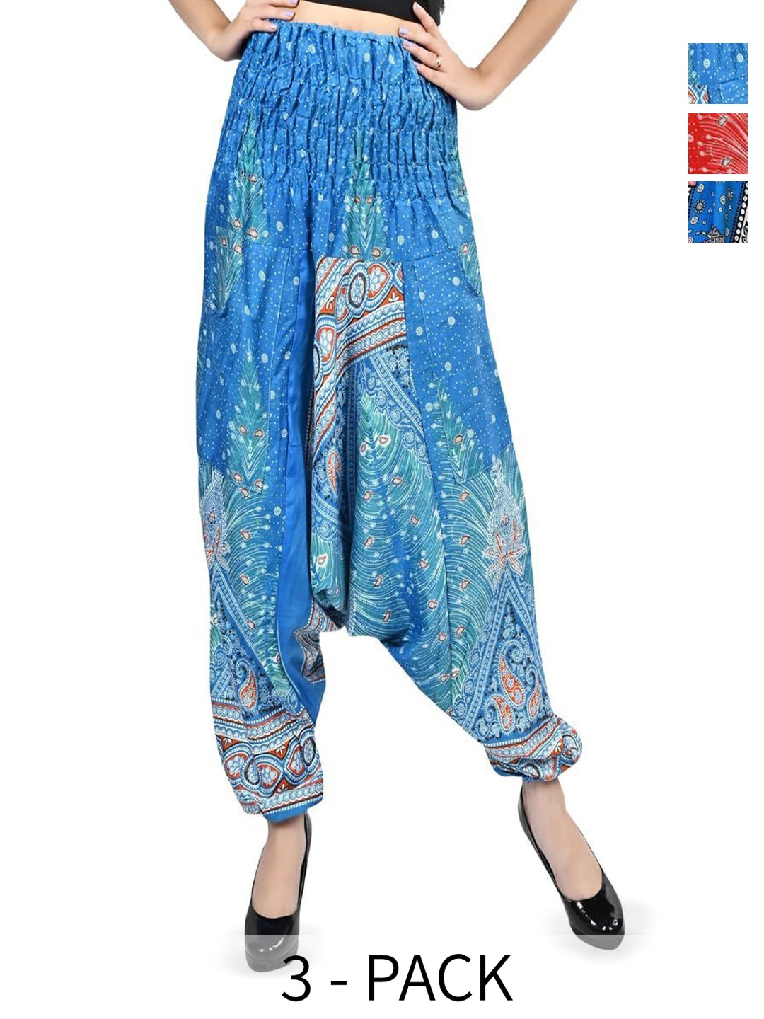 

NarNari Women Pack Of 3 Printed High-Rise Harem Pants, Blue