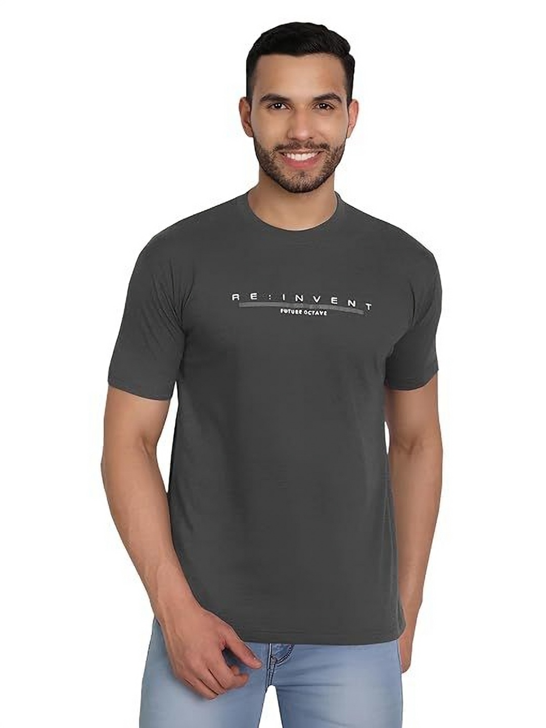 

BAESD Men Typography Printed Round Neck Cotton Slim Fit T-shirt, Grey