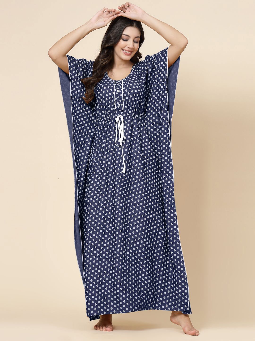 

CHUI MUI Printed Maxi Kaftan Nightdress, Navy blue