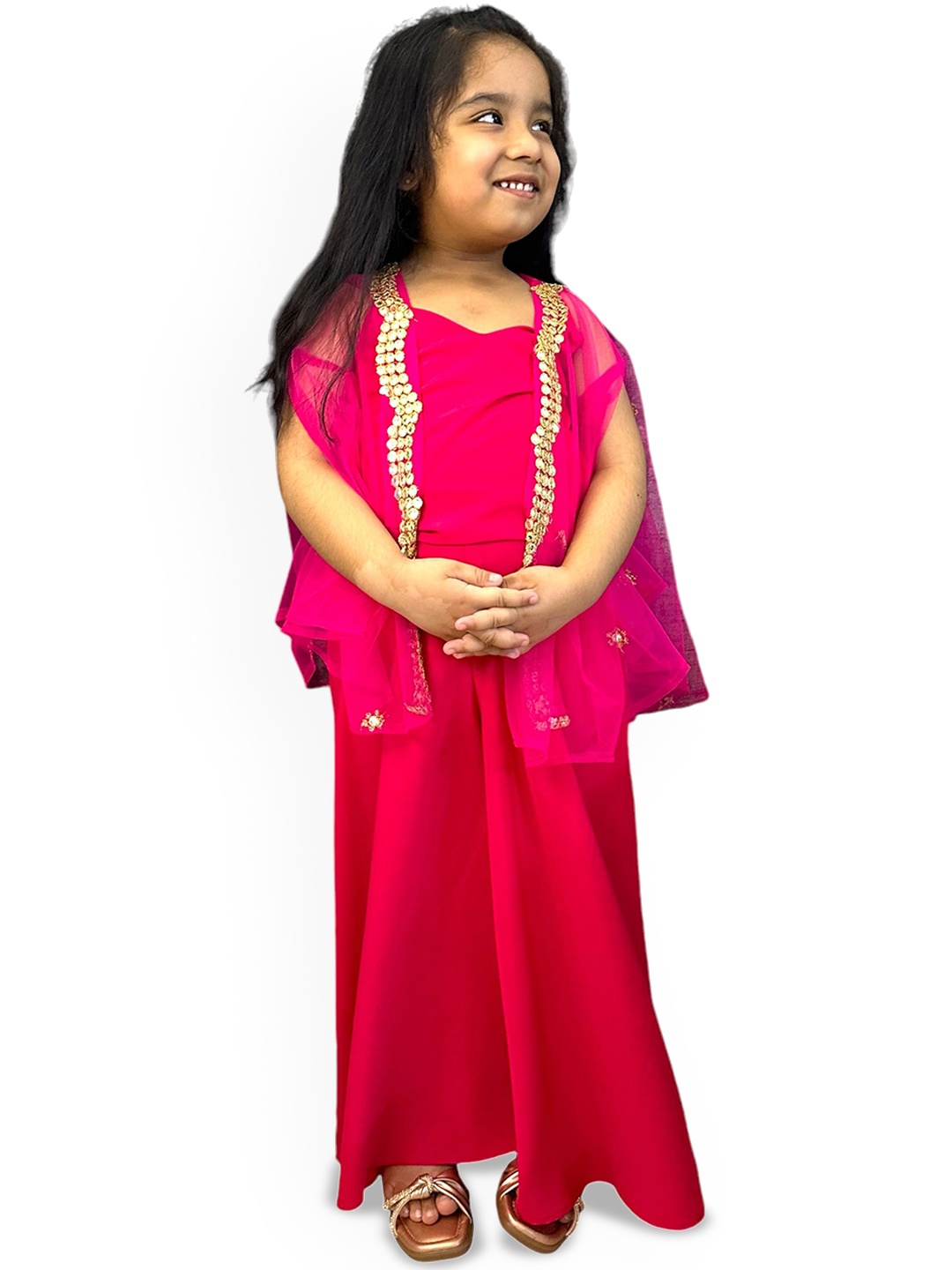 

Samsara Couture Girls V-Neck Top With Palazzo And Shrug, Magenta