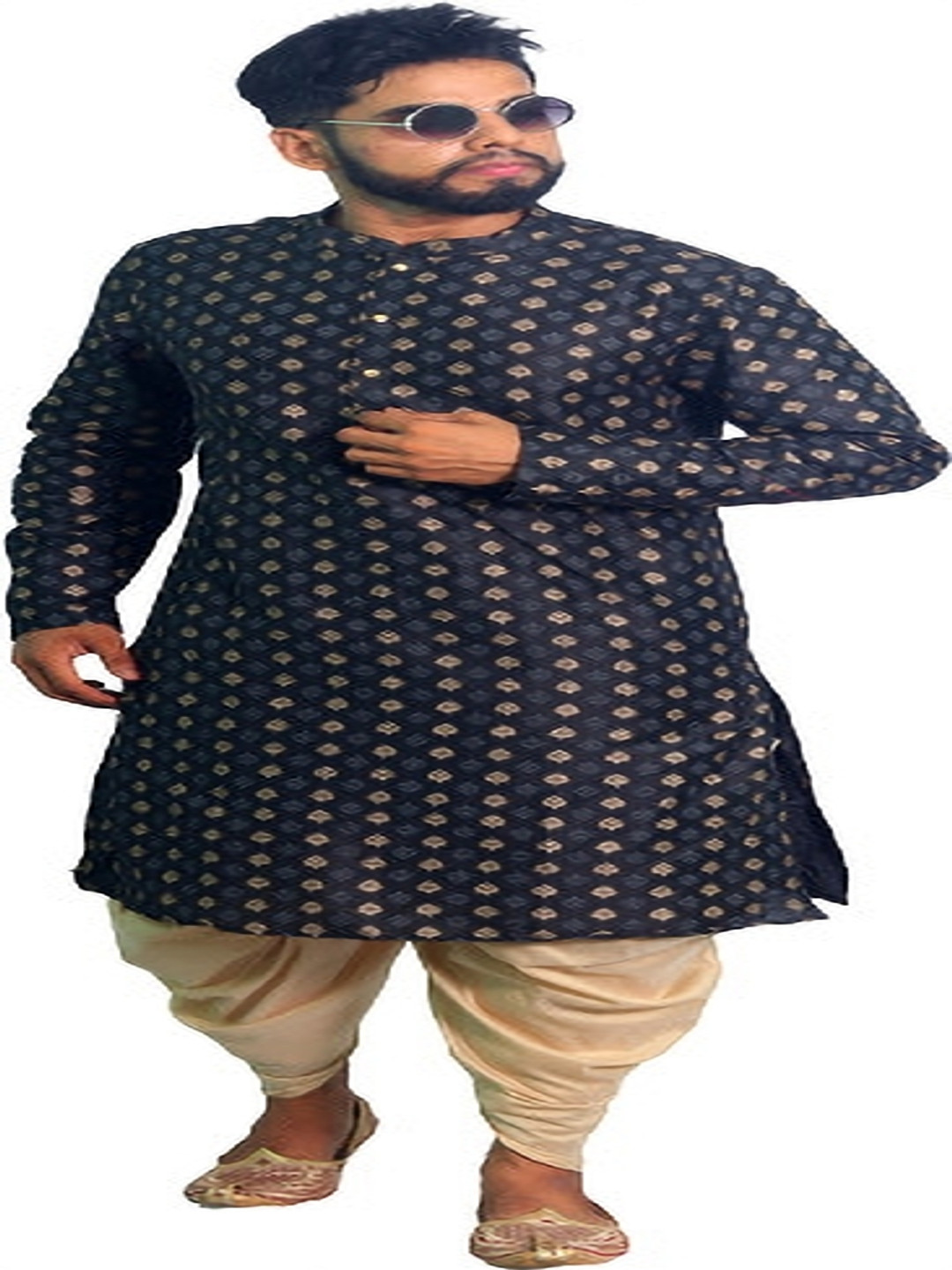 

House of Aqss Ethnic Motifs Woven Design Mandarin Collar Straight Kurta With Dhoti Pants, Black