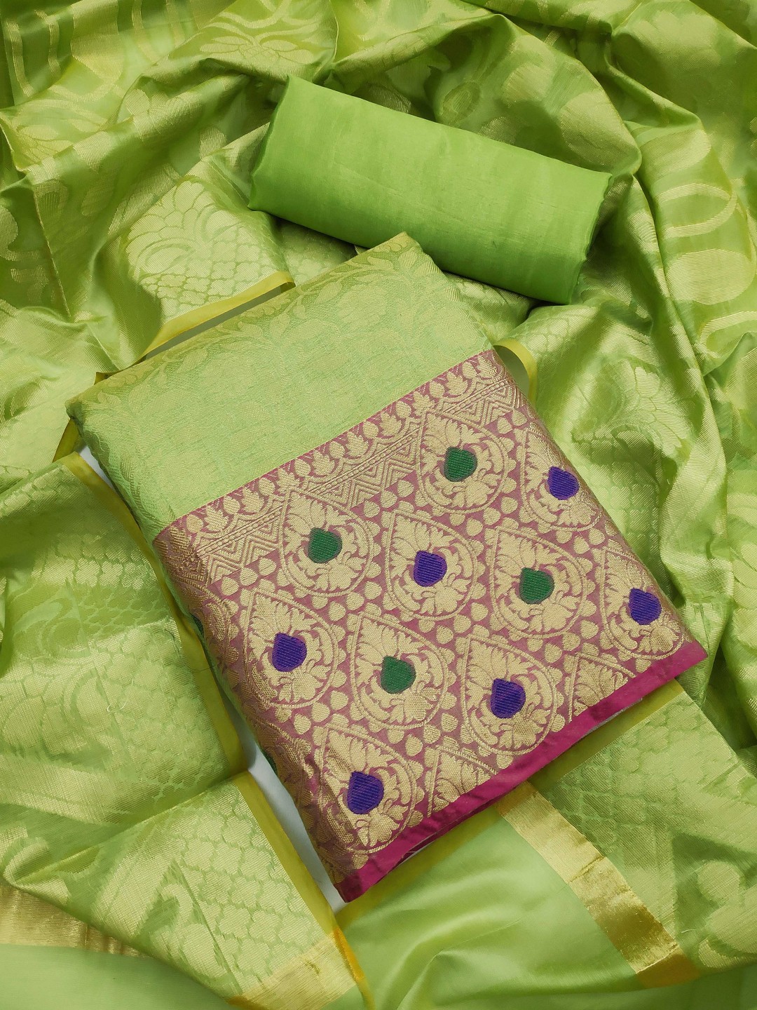 

HERE&NOW Floral Embellished Unstitched Dress Material, Green