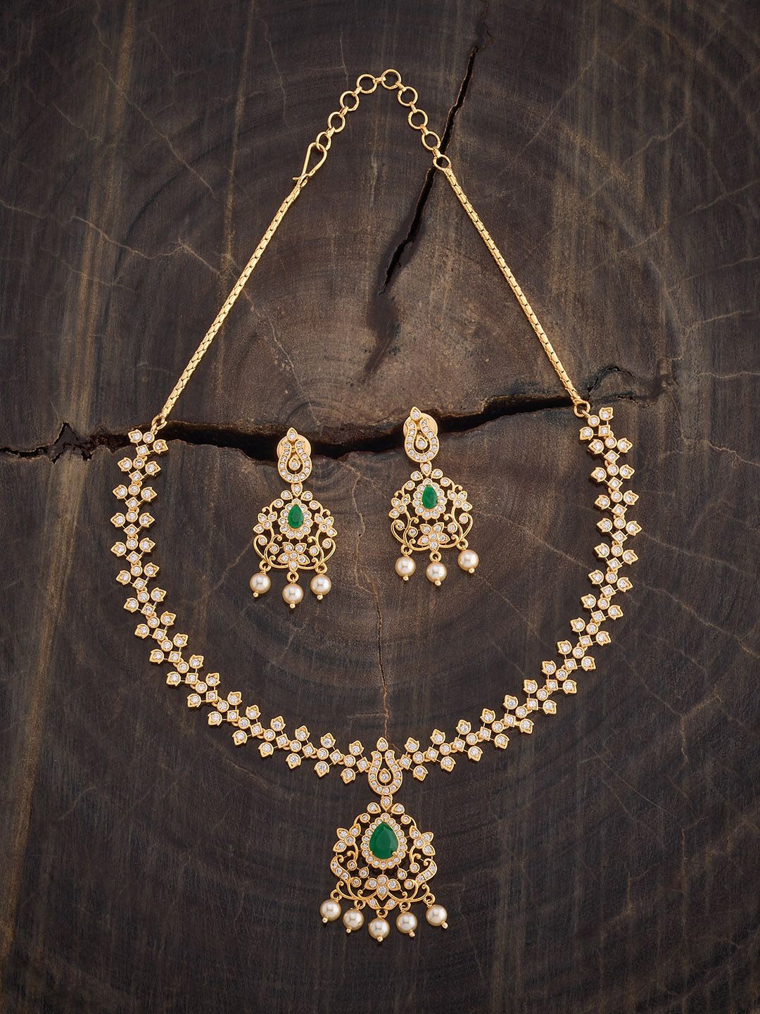 

Kushal's Fashion Jewellery Gold-Plated Cubic Zirconia-Studded Necklace & Earrings