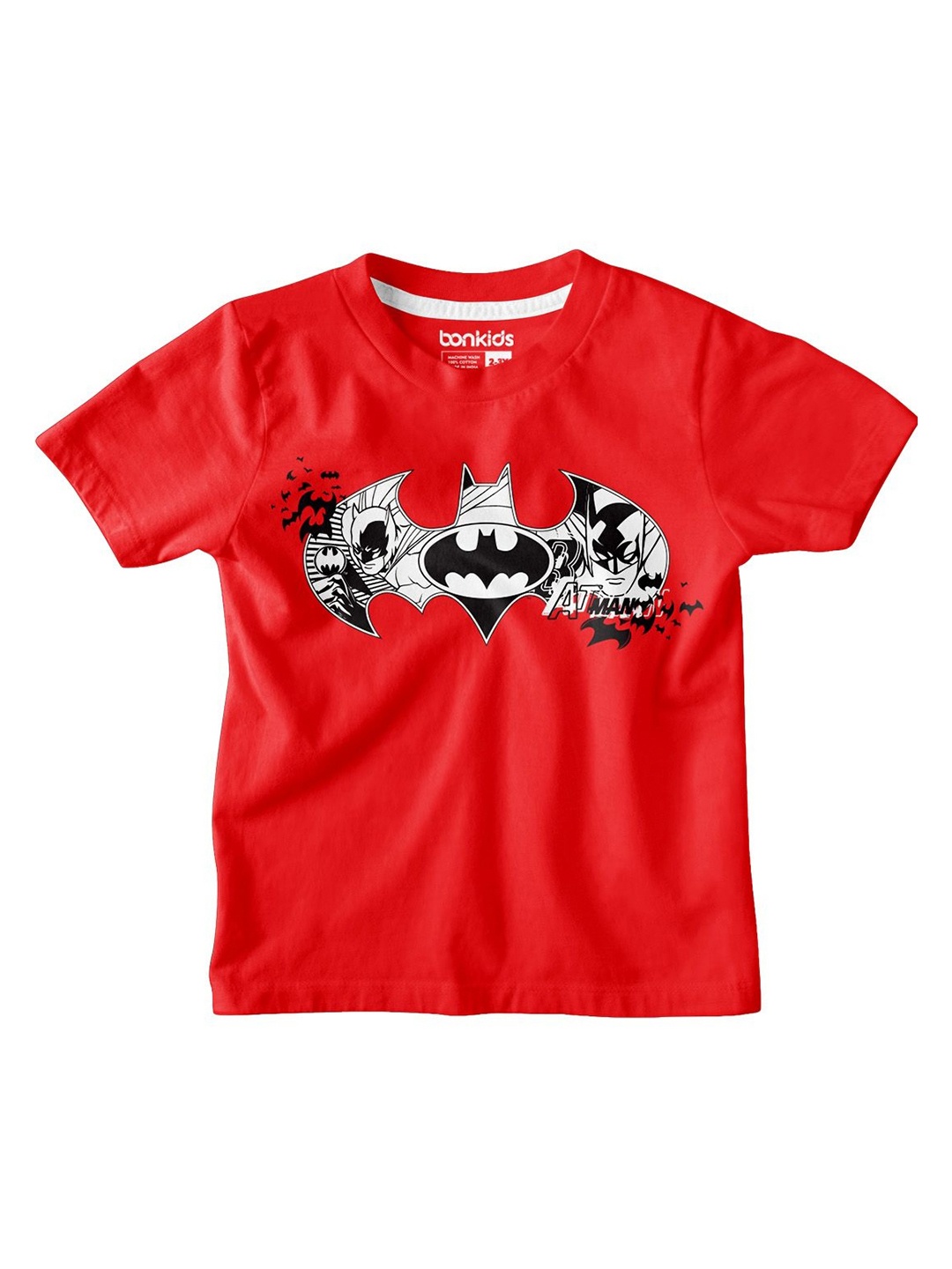 

BONKIDS Boys Typography Printed Applique T-shirt, Red