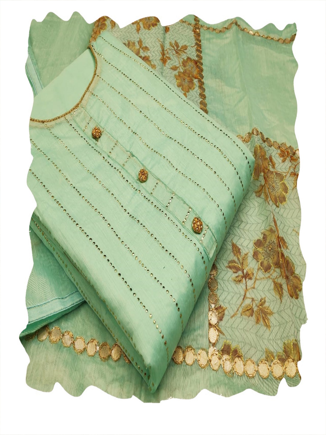 

HERE&NOW Striped Embellished Sequinned Unstitched Dress Material, Sea green